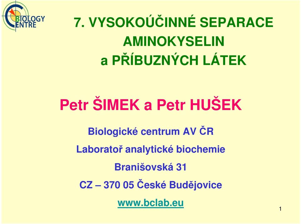 centrum AV ČR Laboratoř analytické biochemie