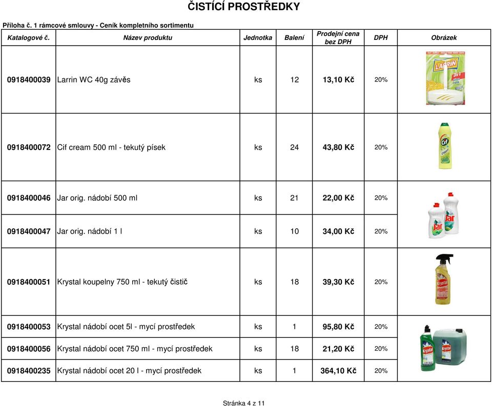 nádobí 1 l ks 10 34,00 Kč 20% 0918400051 Krystal koupelny 750 ml - tekutý čistič ks 18 39,30 Kč 20% 0918400053 Krystal nádobí ocet 5l -