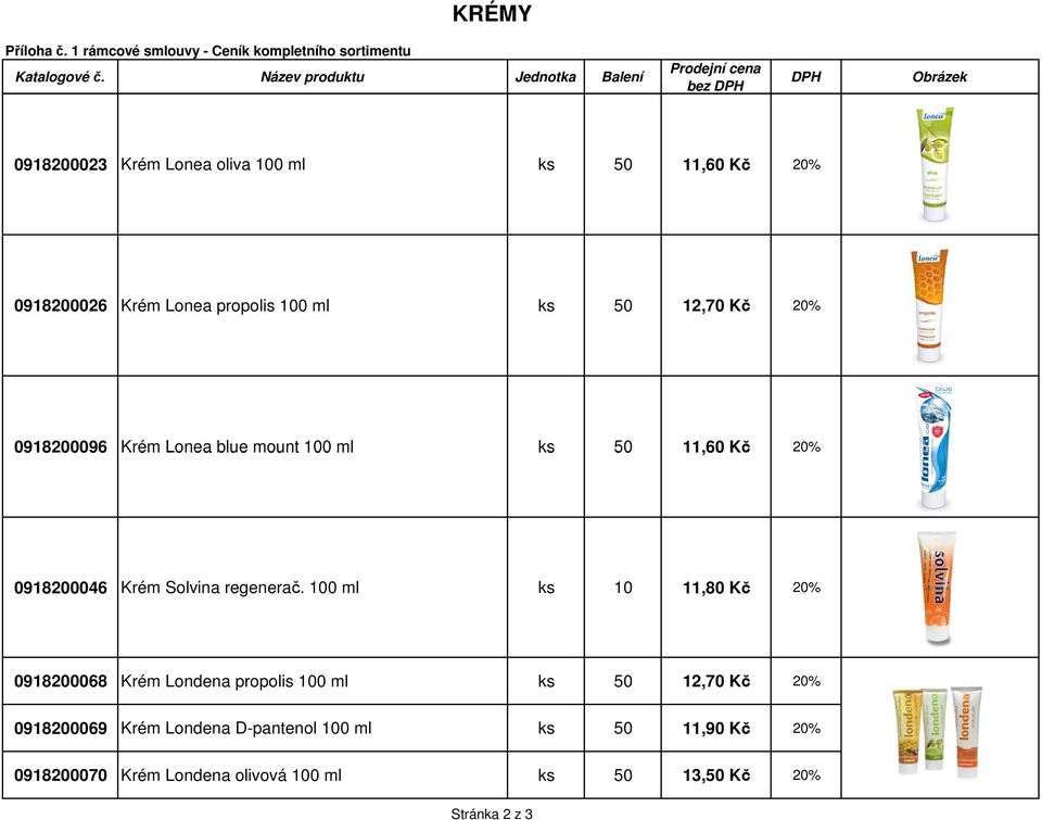 100 ml ks 10 11,80 Kč 20% 0918200068 Krém Londena propolis 100 ml ks 50 12,70 Kč 20% 0918200069 Krém