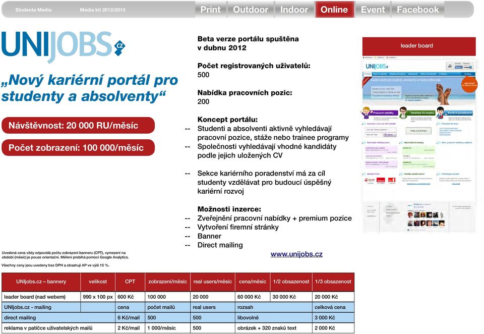 vhodné kandidáty -- podle jejich uložených CV -- Sekce kariérního poradenství má za cíl -- studenty vzdělávat pro budoucí úspěšný -- kariérní rozvoj Uvedená cena vždy odpovídá počtu zobrazení banneru