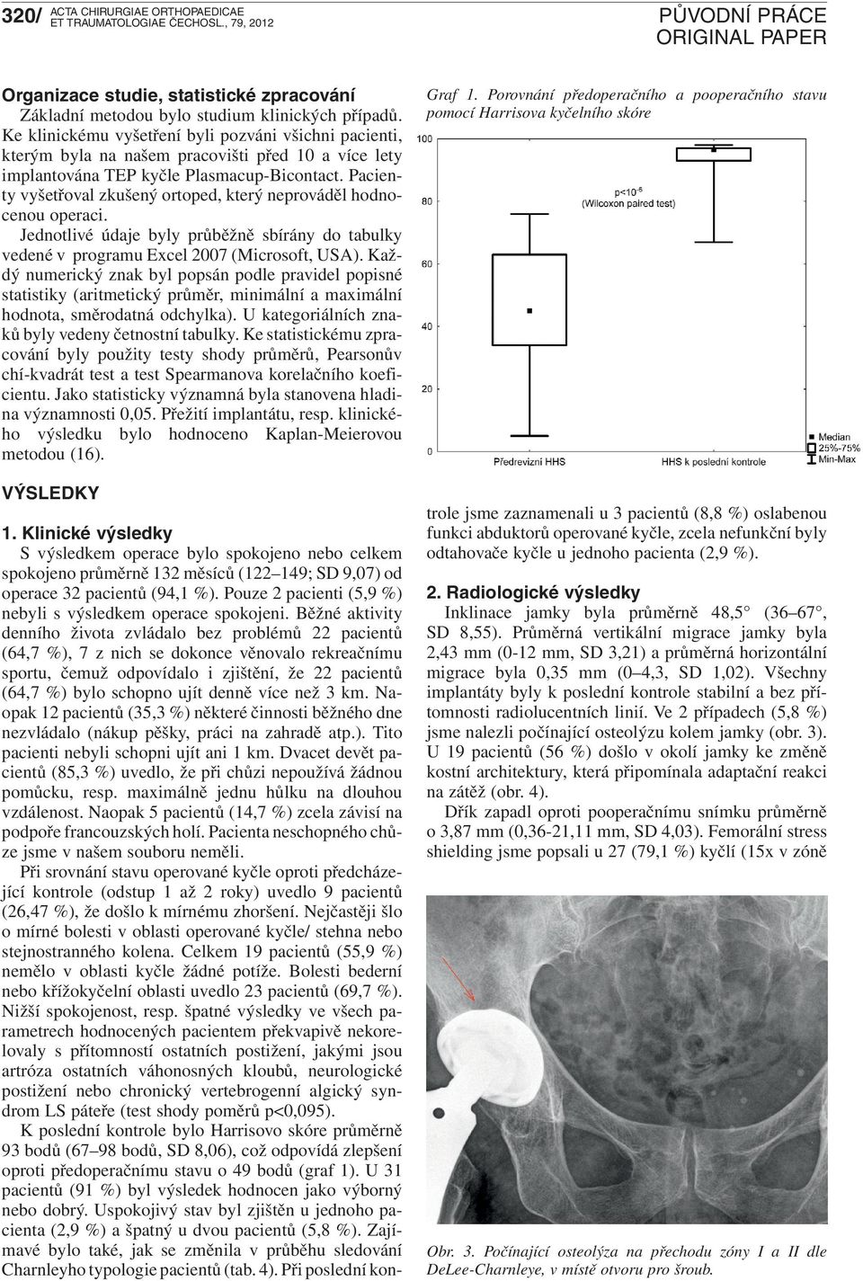 Pacienty vyšetřoval zkušený ortoped, který neprováděl hodnocenou operaci. Jednotlivé údaje byly průběžně sbírány do tabulky vedené v programu Excel 2007 (Microsoft, USA).