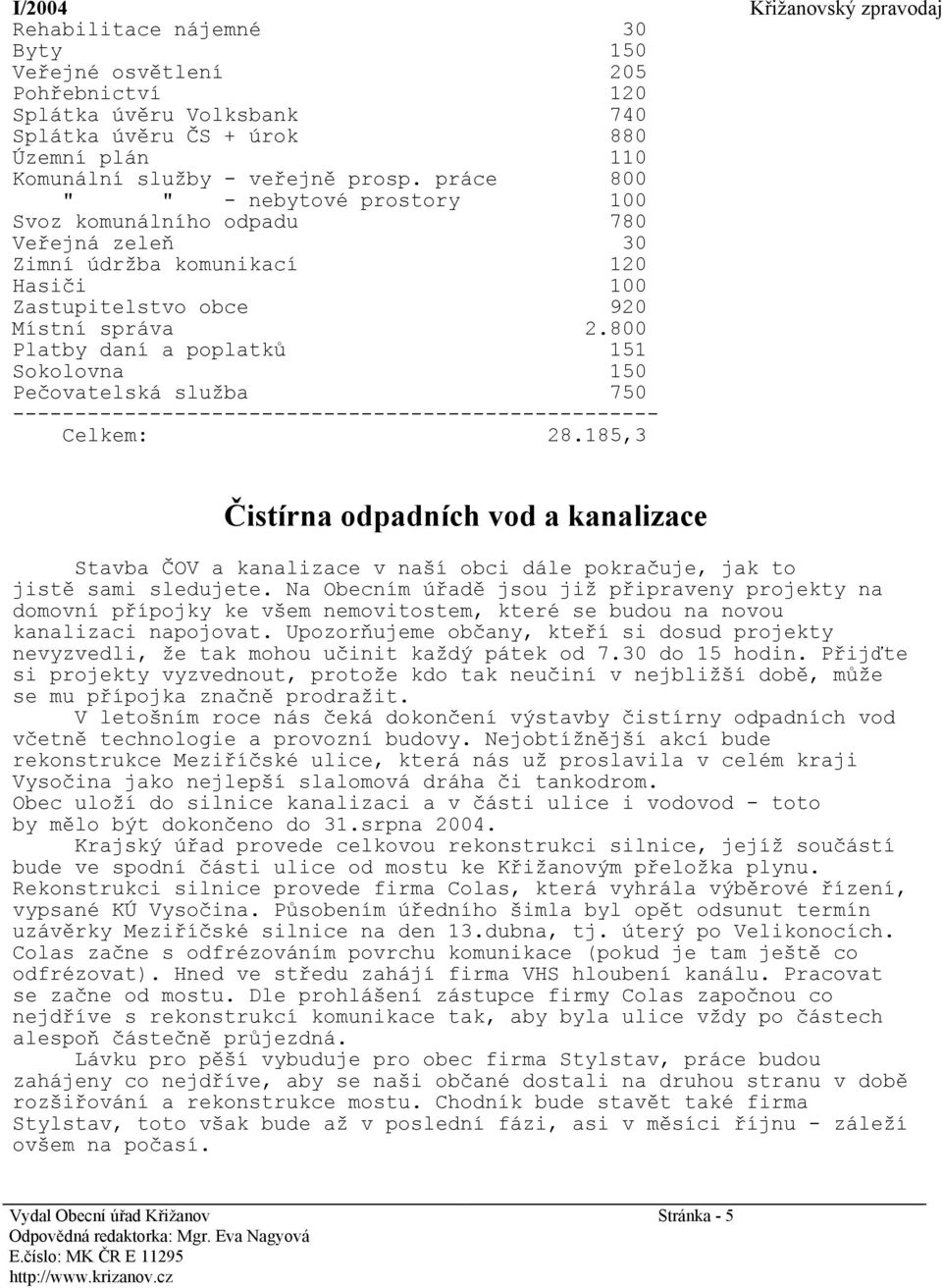 800 Platby daní a poplatků 151 Sokolovna 150 Pečovatelská služba 750 ---------------------------------------------------- Celkem: 28.