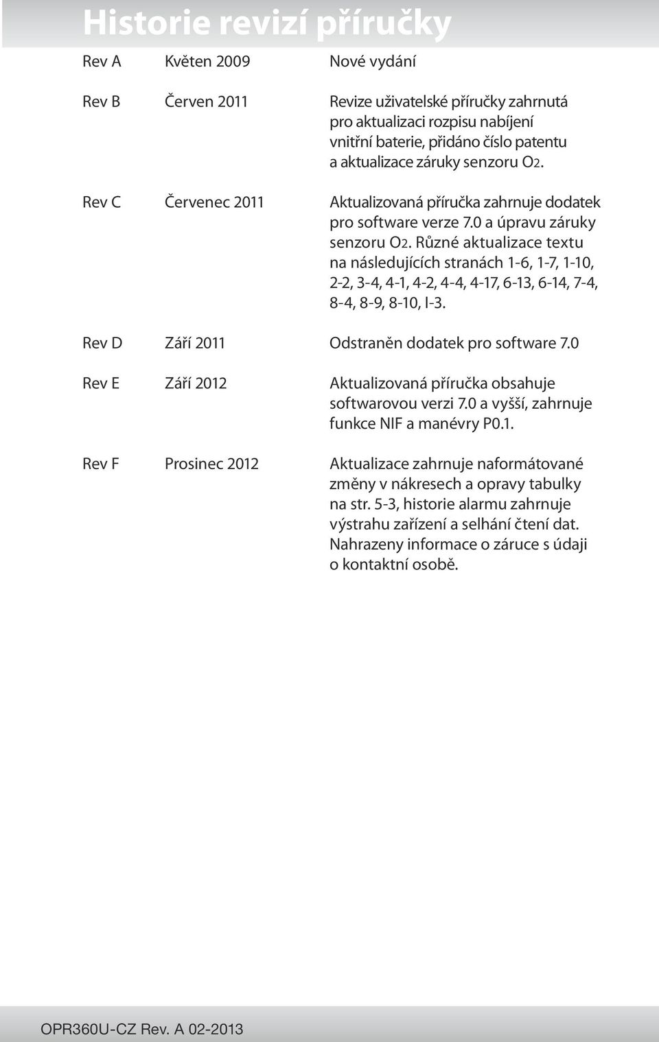 Různé aktualizace textu na následujících stranách 1-6, 1-7, 1-10, 2-2, 3-4, 4-1, 4-2, 4-4, 4-17, 6-13, 6-14, 7-4, 8-4, 8-9, 8-10, I-3. Rev D Září 2011 Odstraněn dodatek pro software 7.