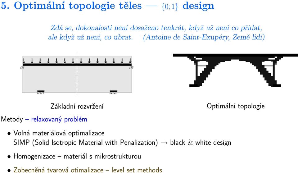 (Antoine de Saint-Exupéry, Země lidí) Základní rozvržení Metody relaxovaný problém Optimální topologie