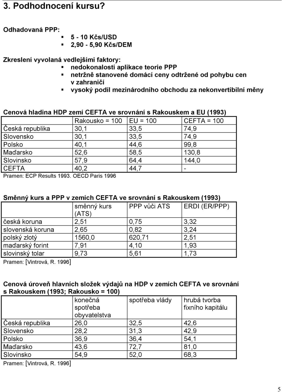 mezinárodního obchodu za nekonvertibilní měny Cenová hladina HDP zemí CEFTA ve srovnání s Rakouskem a EU (1993) Rakousko = 1 EU = 1 CEFTA = 1 Česká republika 3,1 33,5 74,9 Slovensko 3,1 33,5 74,9