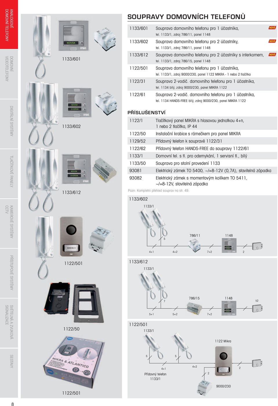 , zdroj 9000/30, panel 11 MIKRA - 1 nebo tlačítka 11/31 Souprava -vodič. domovního telefonu pro 1 účastníka, tel. 1134 bílý, zdroj 9000/30, panel MIKRA 11 11/61 Souprava -vodič.