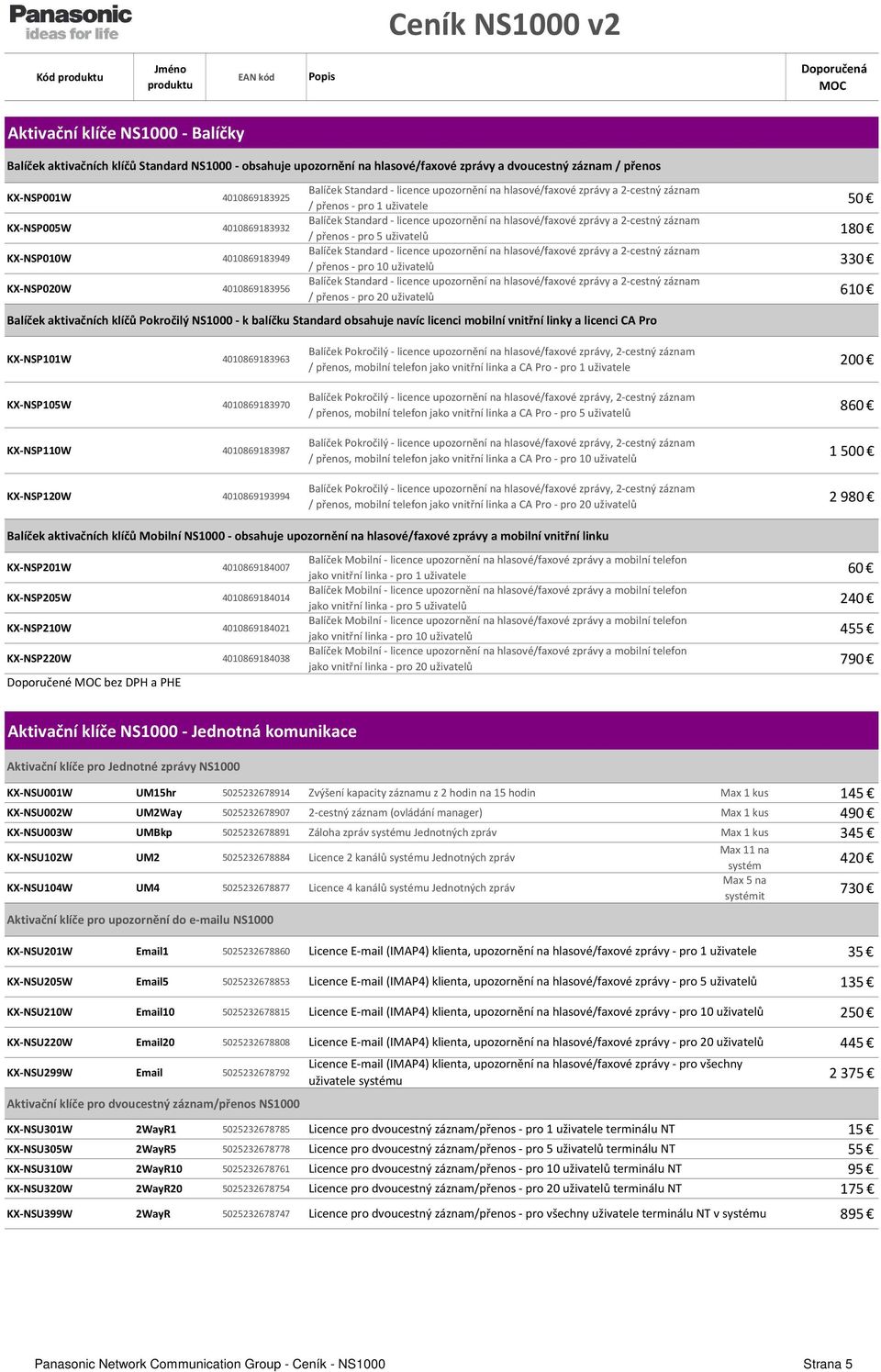 - licence upozornění na hlasové/faxové zprávy a 2-cestný záznam / přenos - pro 5 uživatelů Balíček Standard - licence upozornění na hlasové/faxové zprávy a 2-cestný záznam / přenos - pro 10 uživatelů