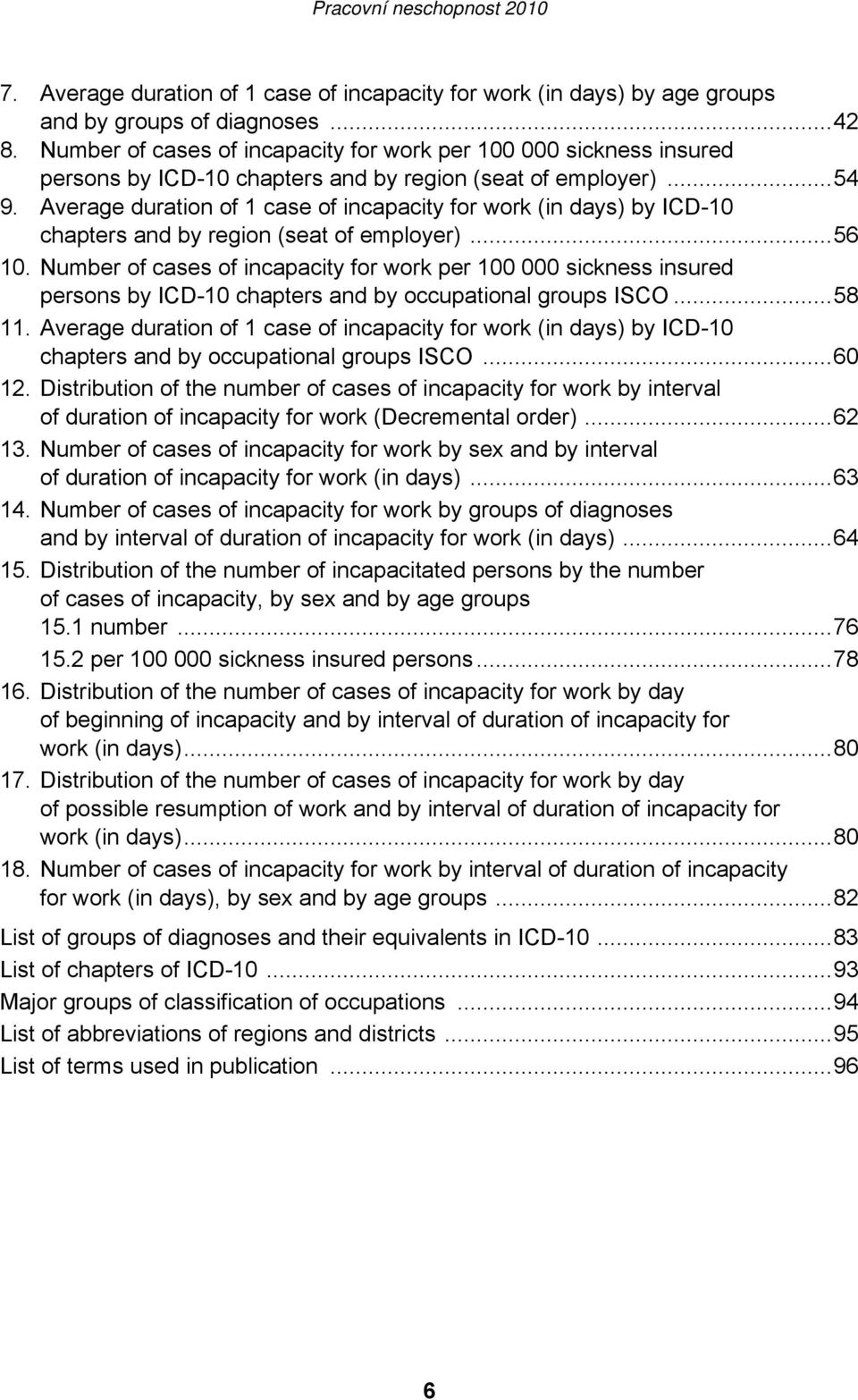 Average duration of 1 case of incapacity for work (in days) by ICD-10 chapters and by region (seat of employer)...56 10.