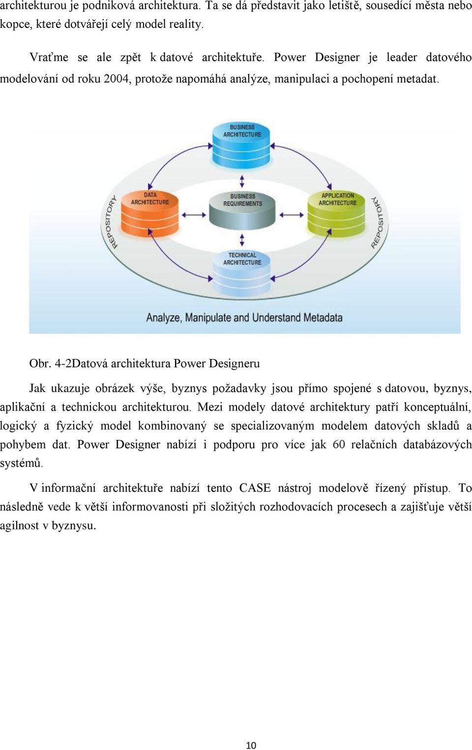 4-2Datová architektura Power Designeru Jak ukazuje obrázek výše, byznys poţadavky jsou přímo spojené s datovou, byznys, aplikační a technickou architekturou.