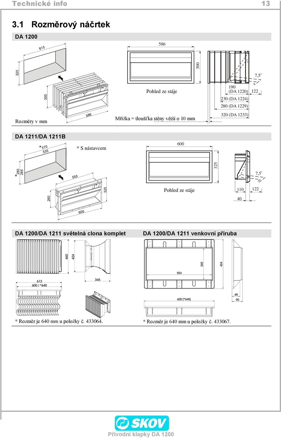 Rozměry v mm 586 Mřížka = tloušťka stěny větší o 10 mm 320 (DA 1233) DA 1211/DA 1211B *570 555 * S nástavcem 600