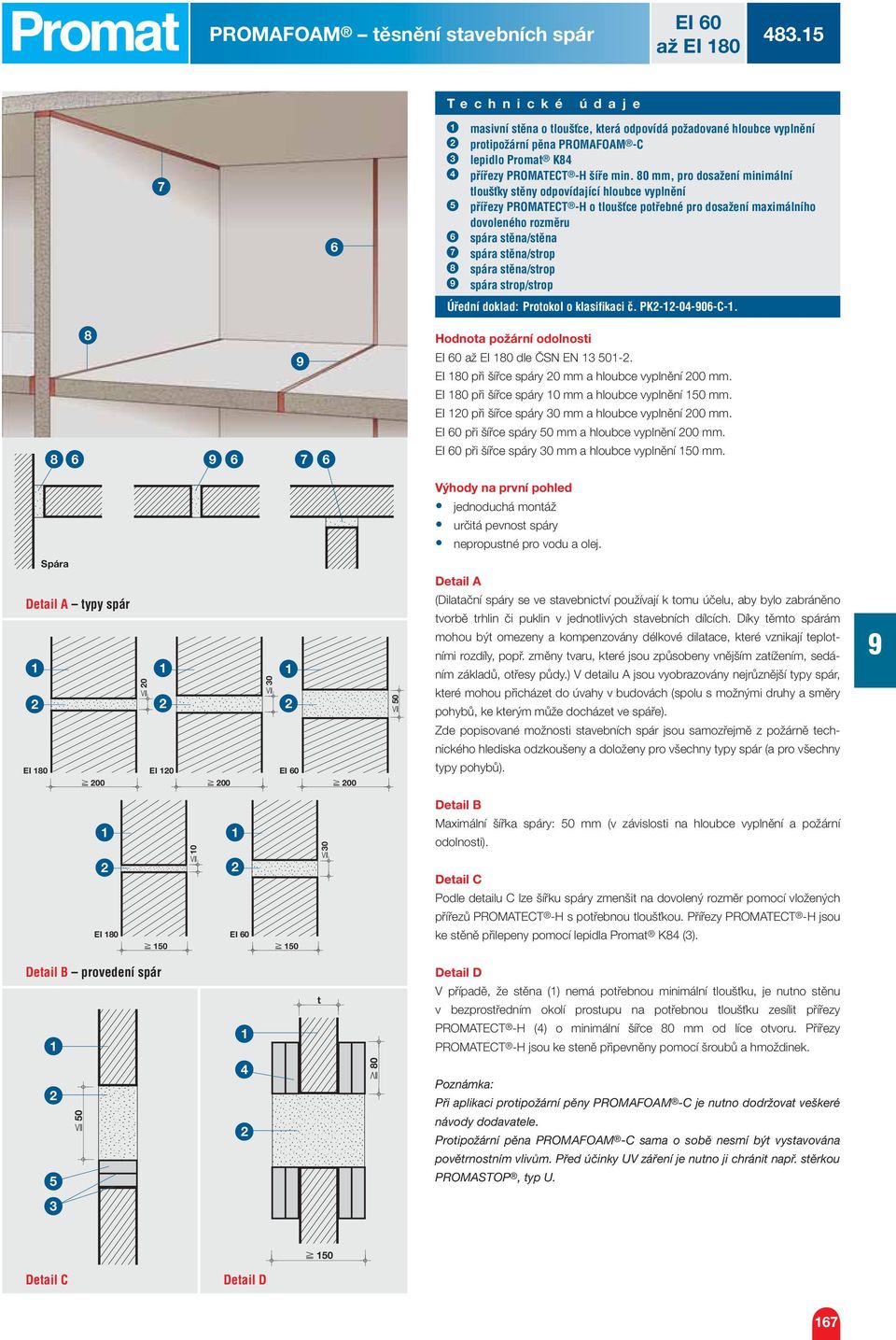 spára stěna/strop spára strop/strop Úřední doklad: Protokol o klasifi kaci č. PK--0-0-C-. EI 0 až EI 0 dle ČSN EN -. EI 0 při šířce spáry 0 mm a hloubce vyplnění 00 mm.