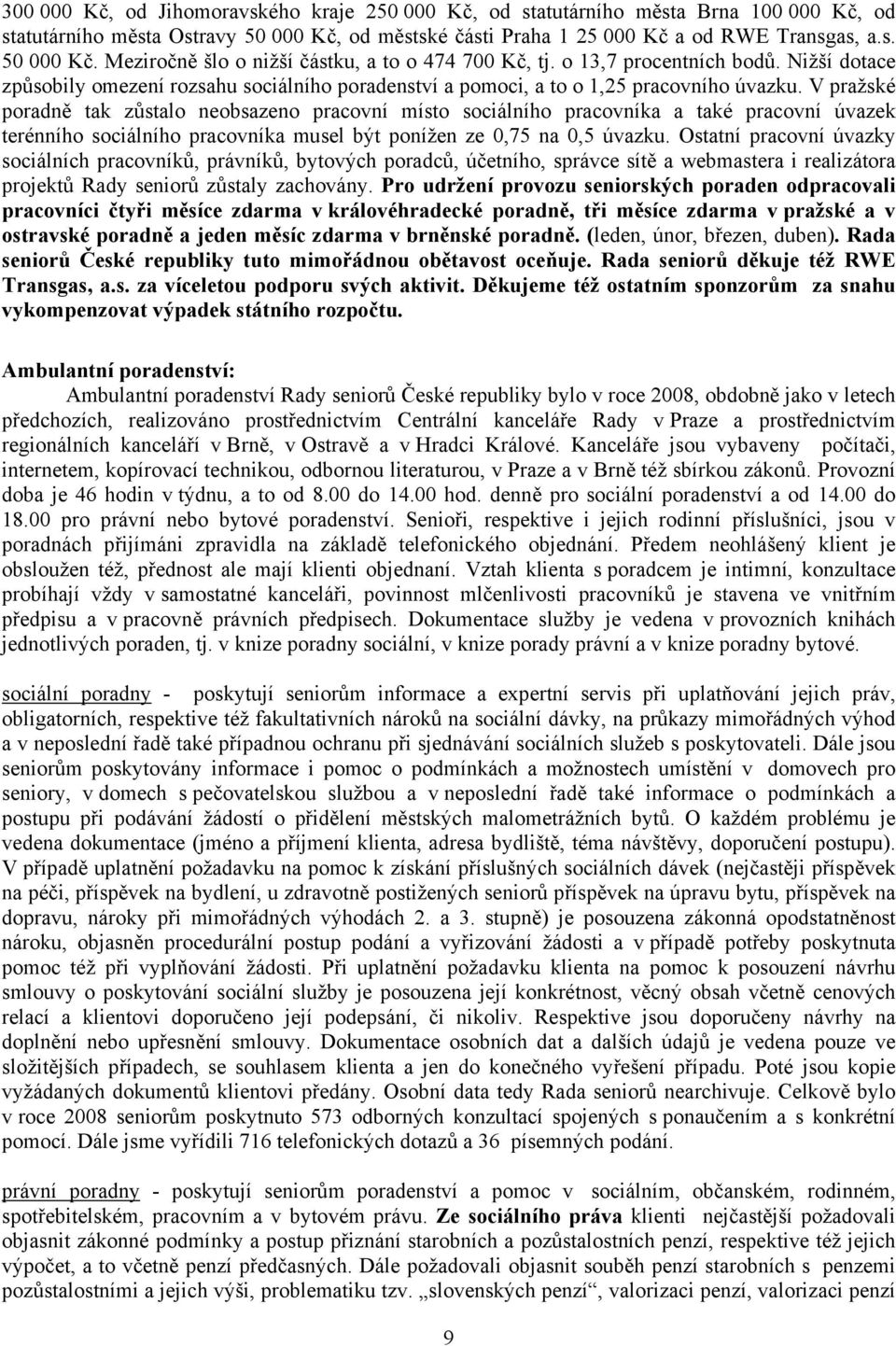 V pražské poradně tak zůstalo neobsazeno pracovní místo sociálního pracovníka a také pracovní úvazek terénního sociálního pracovníka musel být ponížen ze 0,75 na 0,5 úvazku.