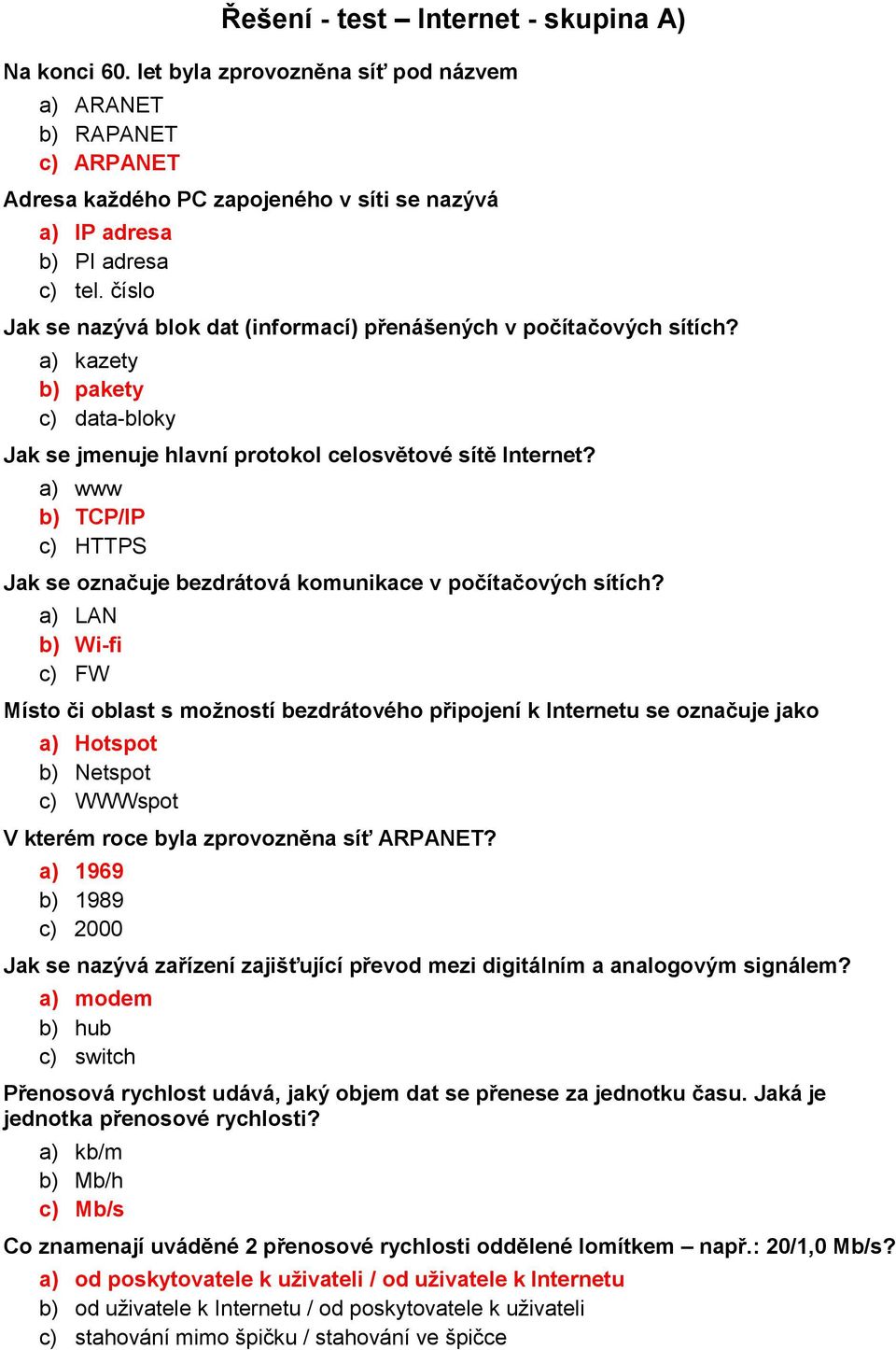 číslo Jak se nazývá blok dat (informací) přenášených v počítačových sítích?