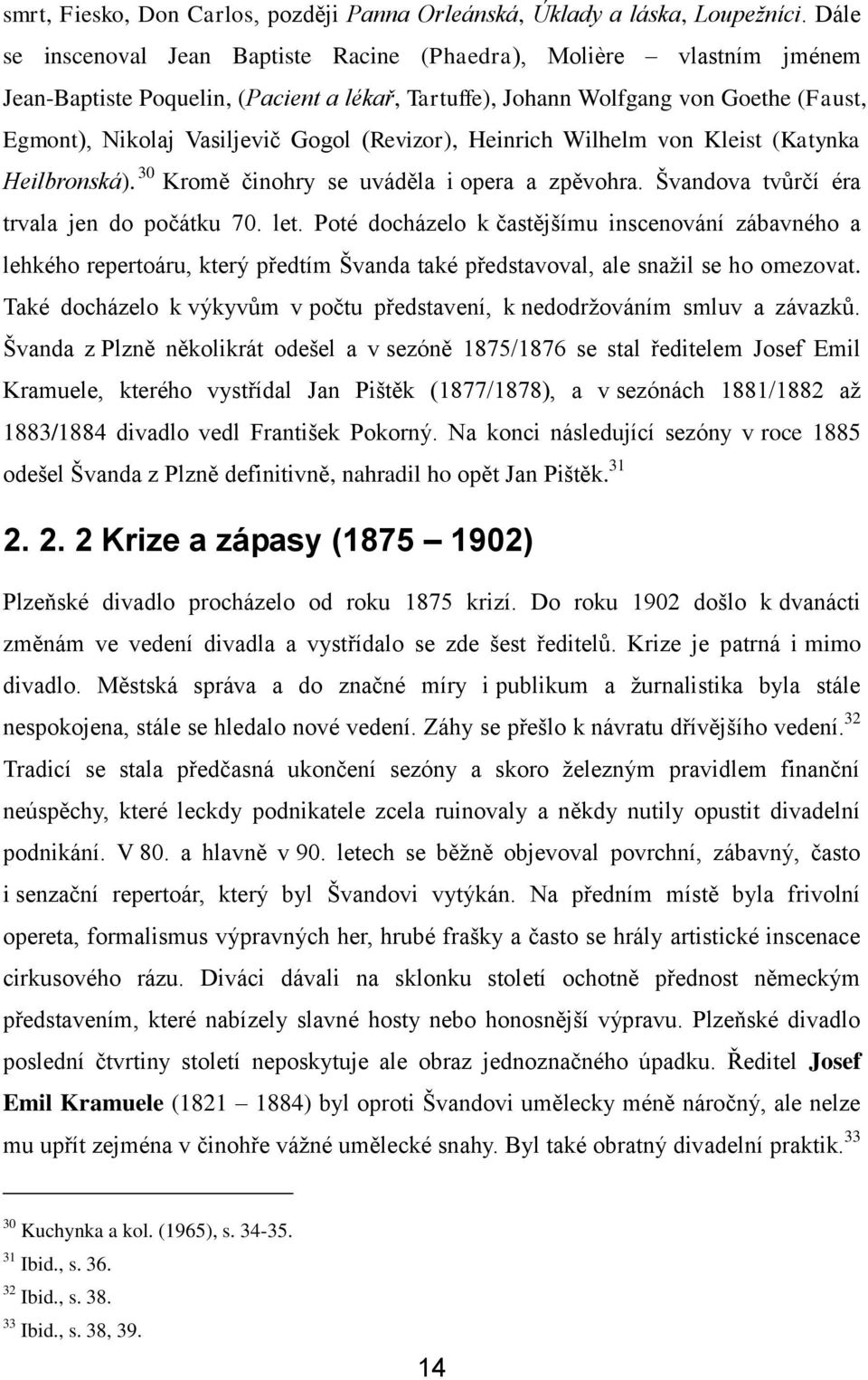 (Revizor), Heinrich Wilhelm von Kleist (Katynka Heilbronská). 30 Kromě činohry se uváděla i opera a zpěvohra. Švandova tvůrčí éra trvala jen do počátku 70. let.