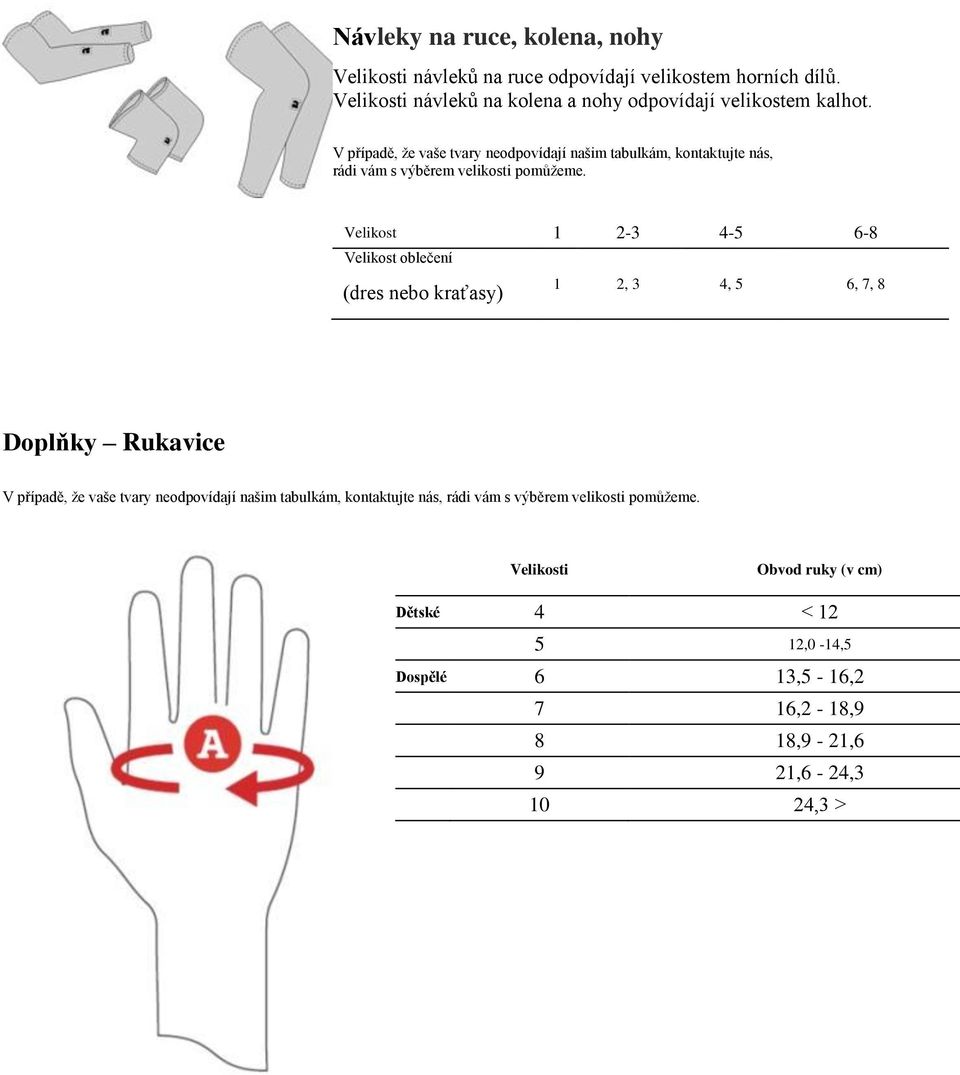 V případě, že vaše tvary neodpovídají našim tabulkám, kontaktujte nás, rádi vám s výběrem velikosti pomůžeme.