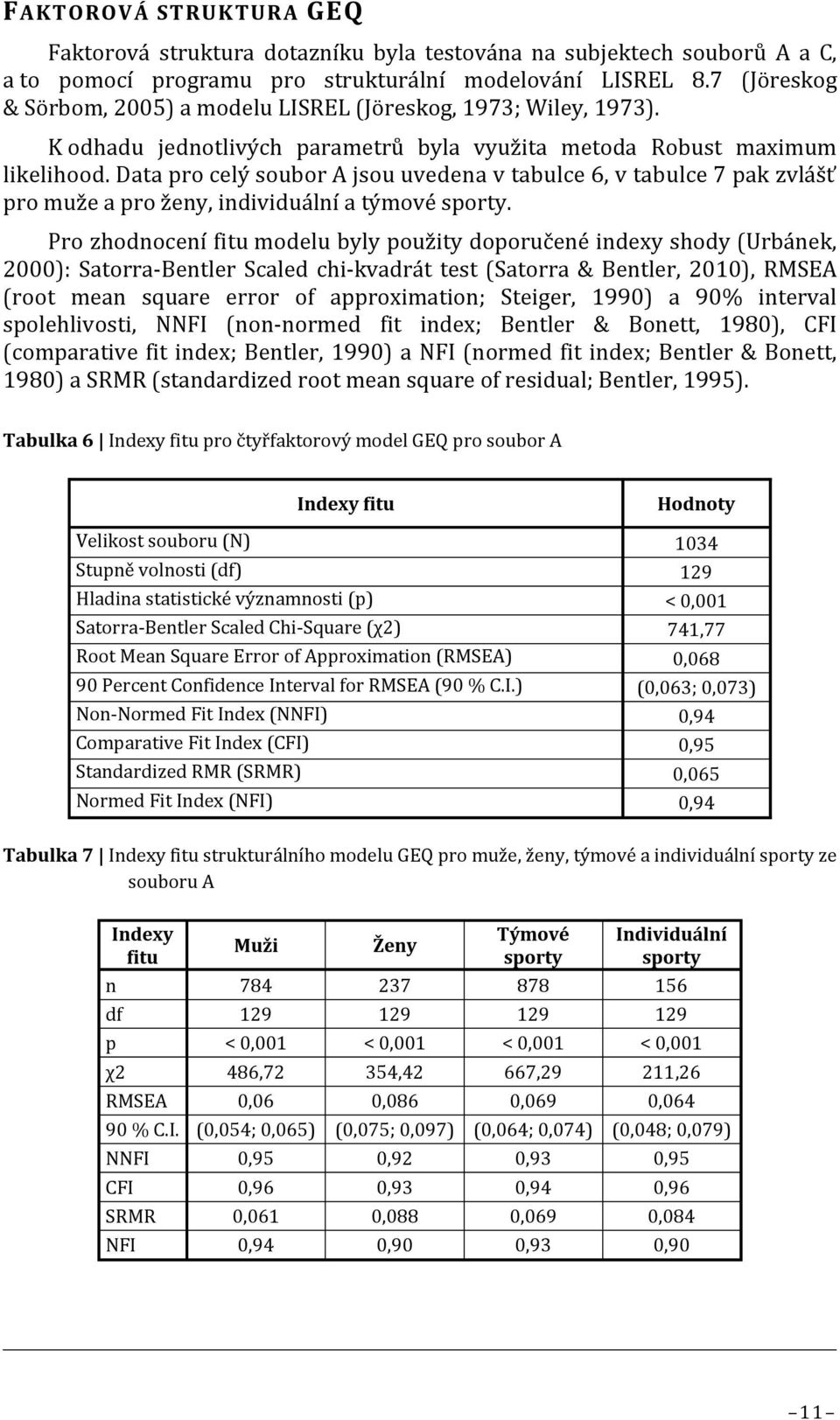 Data pro celý soubor A jsou uvedena v tabulce 6, v tabulce 7 pak zvlášť pro muže a pro ženy, individuální a týmové sporty.