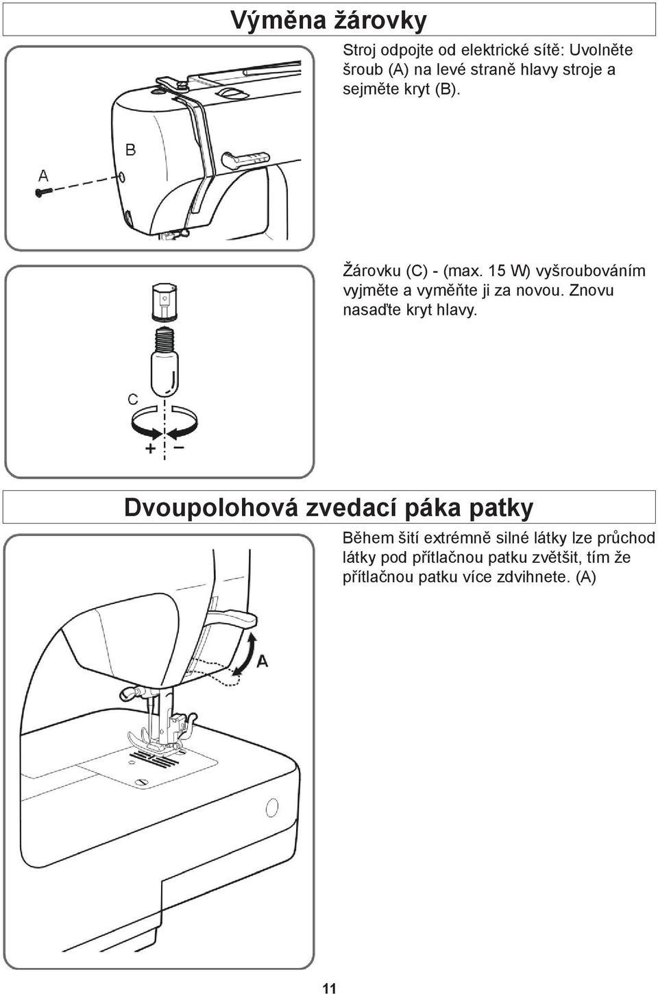 15 W) vyšroubováním vyjměte a vyměňte ji za novou. Znovu nasaďte kryt hlavy.