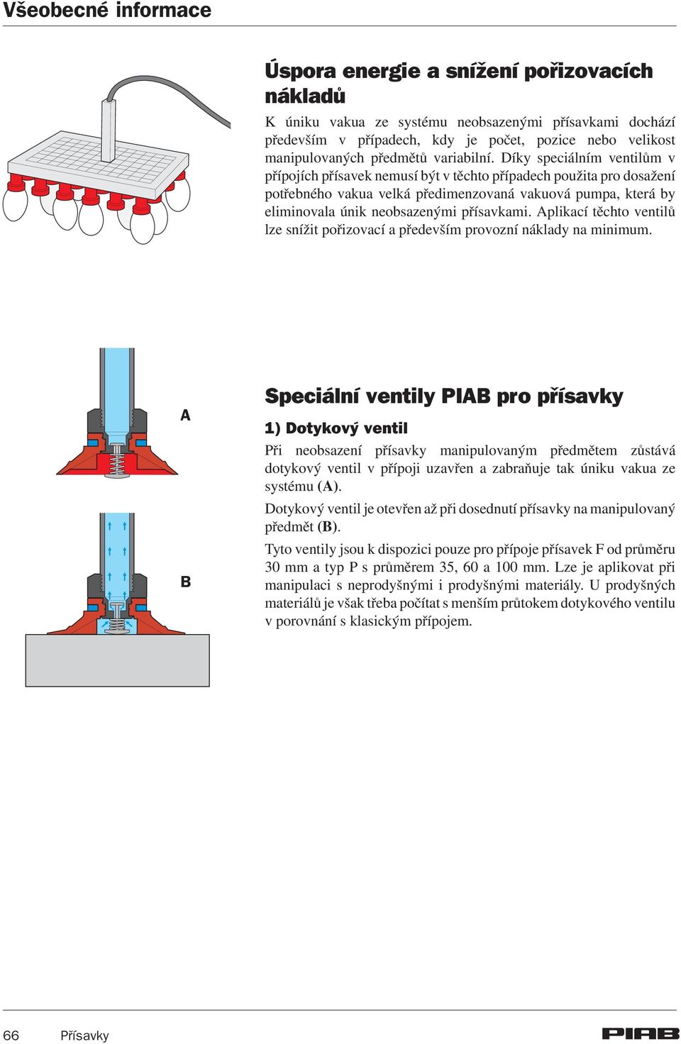 Díky speciálním ventilùm v pøípojích pøísavek nemusí být v tìchto pøípadech pou ita pro dosa ení potøebného vakua velká pøedimenzovaná vakuová pumpa, která by eliminovala únik neobsazenými pøísavkami.