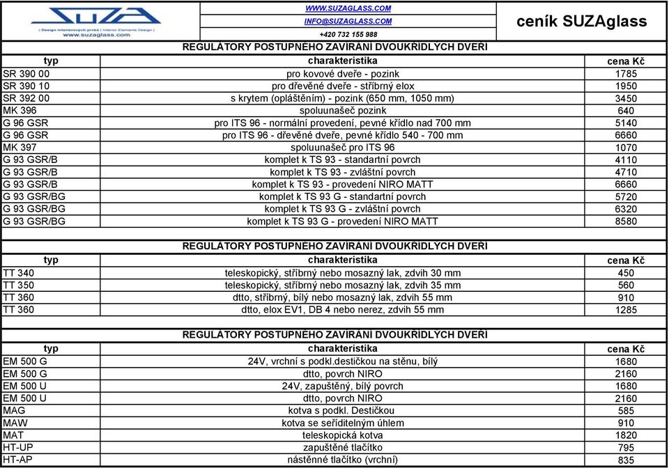 povrch 4110 G 93 GSR/B komplet k TS 93 - zvláštní povrch 4710 G 93 GSR/B komplet k TS 93 - provedení NIRO MATT 6660 G 93 GSR/BG komplet k TS 93 G - standartní povrch 5720 G 93 GSR/BG komplet k TS 93