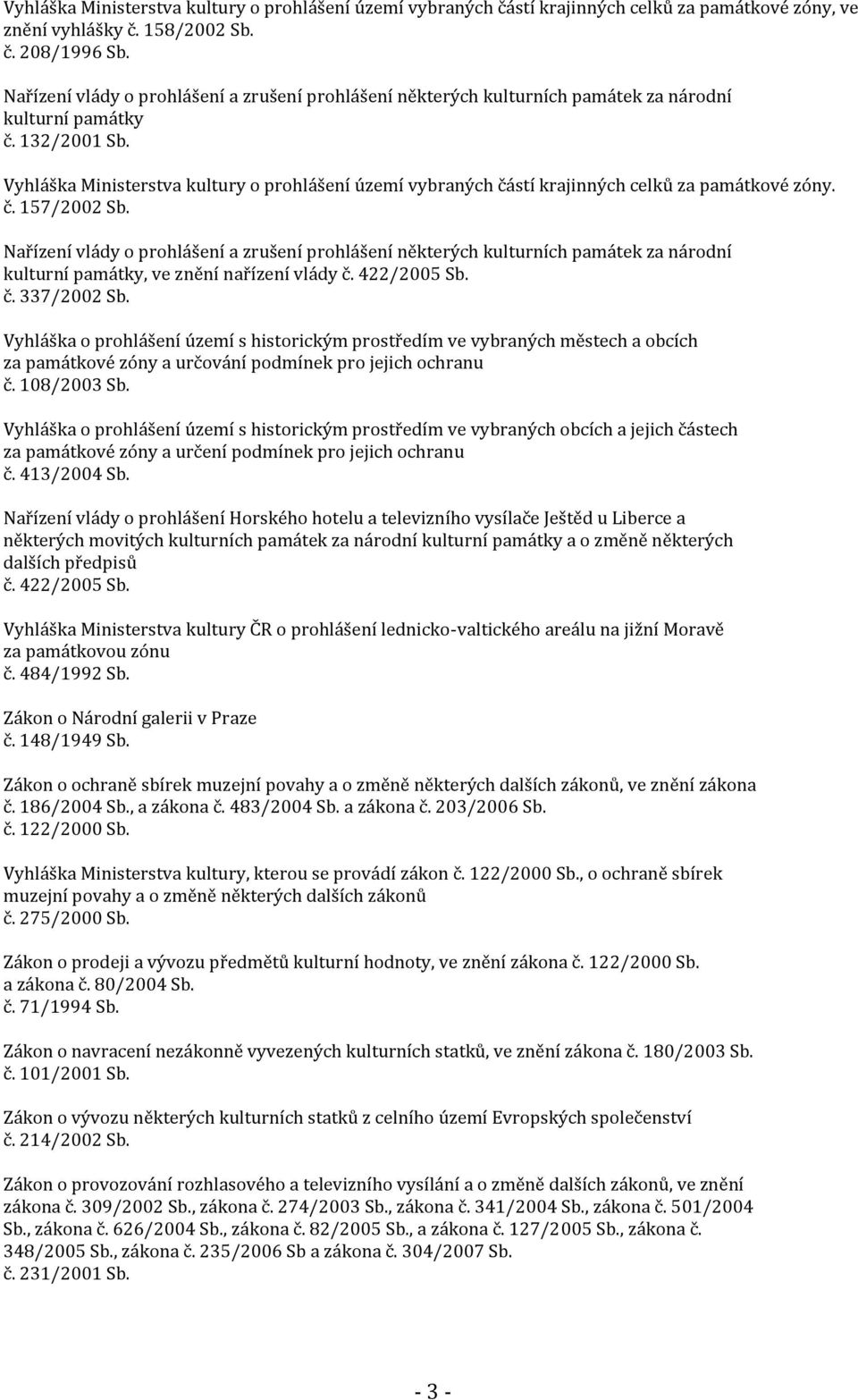 Vyhláška Ministerstva kultury o prohlášení území vybraných částí krajinných celků za památkové zóny. č. 157/2002 Sb.