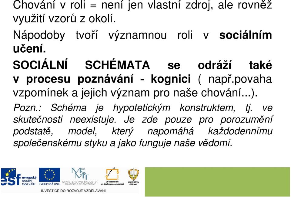 povaha vzpomínek a jejich význam pro naše chování...). Pozn.: Schéma je hypotetickým konstruktem, tj.