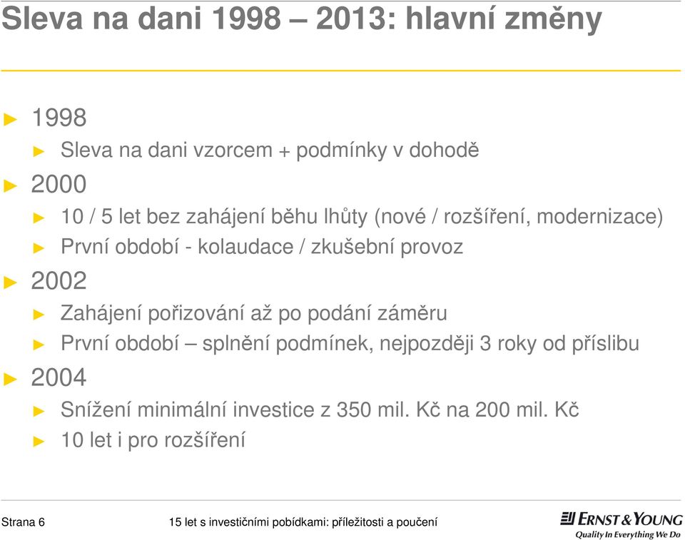 provoz 2002 Zahájení pořizování až po podání záměru První období splnění podmínek, nejpozději 3