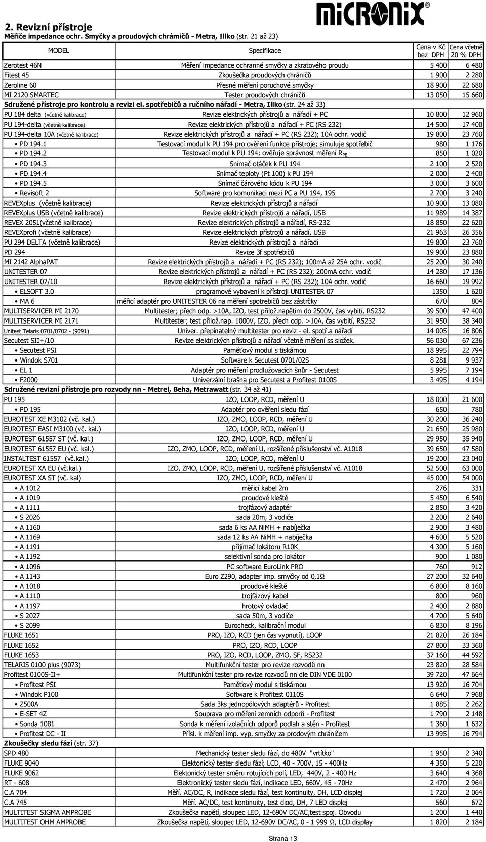 spotřebičů a ručního nářadí - Metra, Illko (str. 24 až 33) PU 184 delta (včetně kalibrace) PU 194-delta (včetně kalibrace) PU 194-delta 10A (včetně kalibrace) PD 194.1 PD 194.2 PD 194.