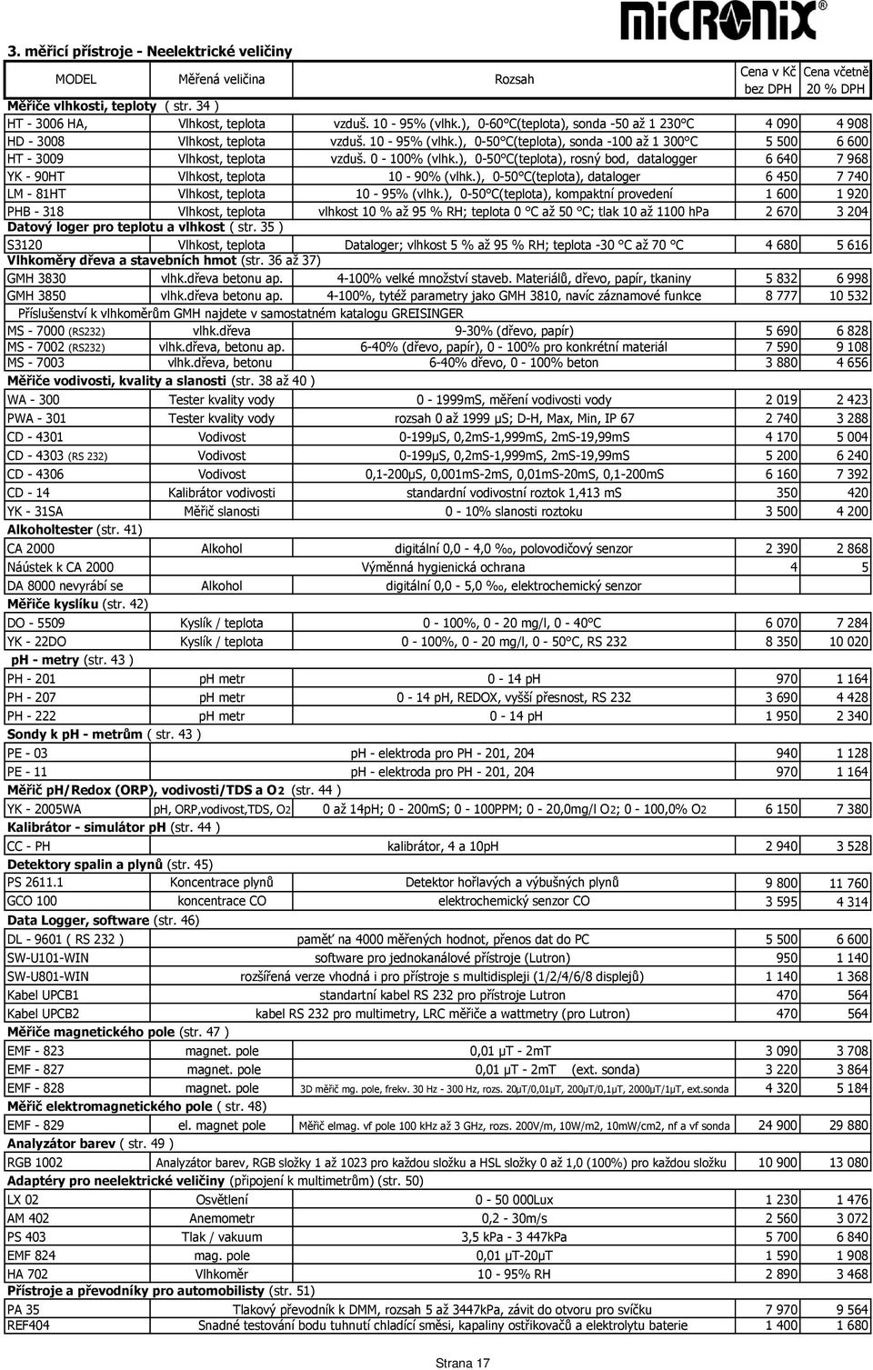 ), 0-50 C(teplota), rosný bod, datalogger YK - 90HT Vlhkost, teplota 10-90% (vlhk.), 0-50 C(teplota), dataloger LM - 81HT Vlhkost, teplota 10-95% (vlhk.