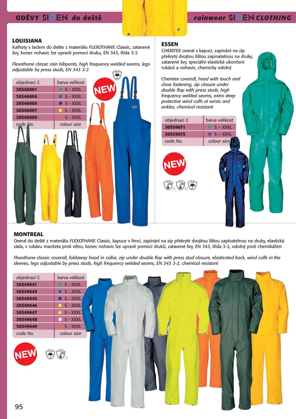 elastické ukončení rukávů a nohavic, chemicky odolný 30S46001 30S46004 30S46005 30S46007 30S46009 Chemtex coverall, hood with touch and close fastening, zip closure under double flap with press