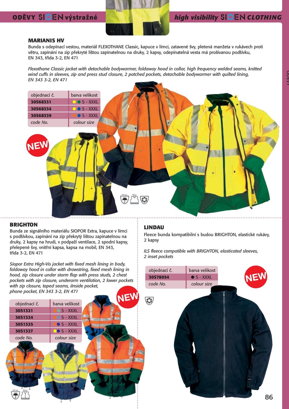 high frequency welded seams, knitted wind cuffs in sleeves, zip and press stud closure, 2 patched pockets, detachable bodywarmer with quilted lining, EN 343 3 2, EN 471 ODĚVY 30S68331 30S68334