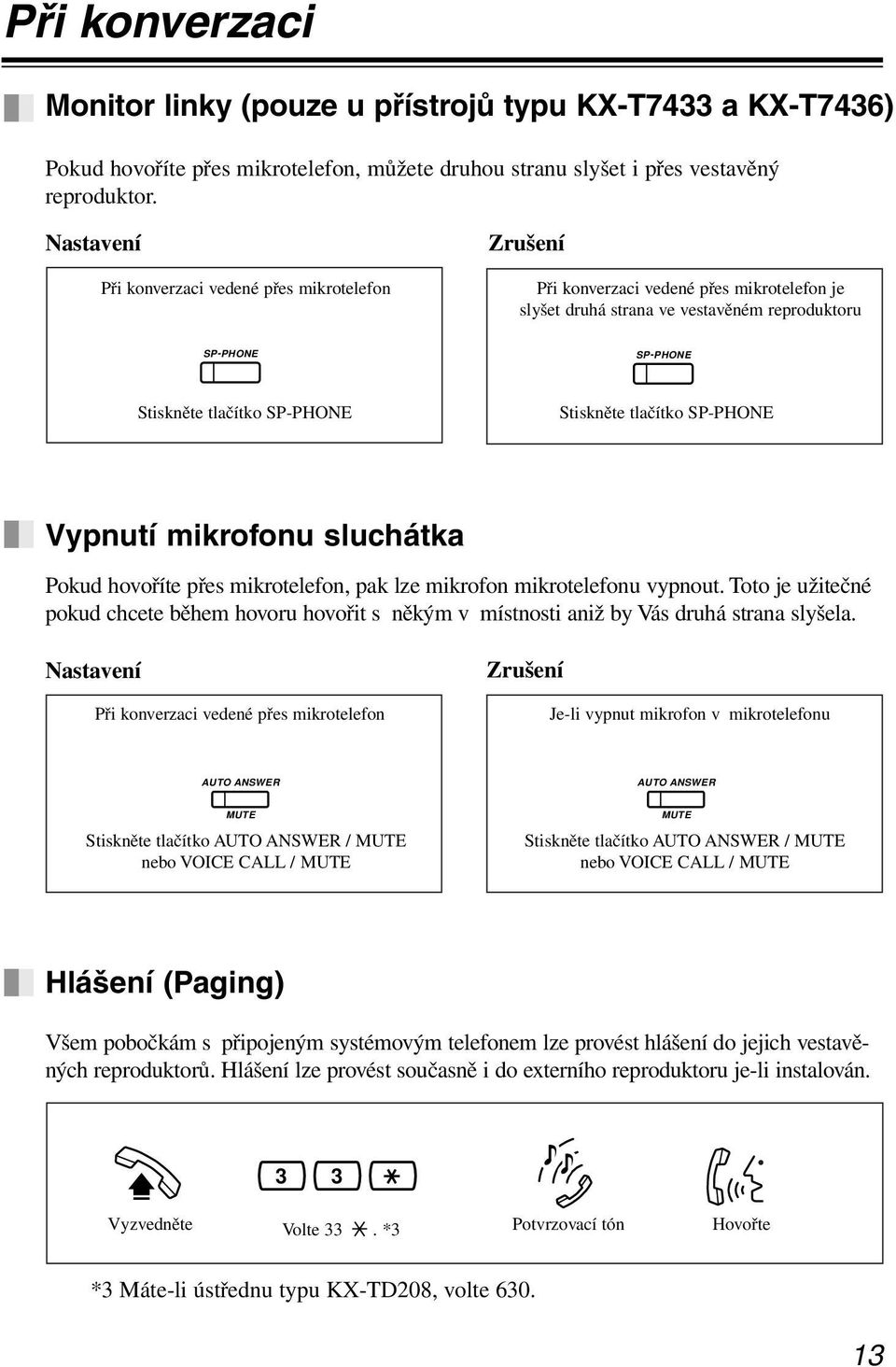 * 1 Nastavení To set During a conversation using a handset Při konverzaci vedené přes mikrotelefon To Zrušení cancel When Při konverzaci the off-hook vedené přes monitor mikrotelefon mode je is