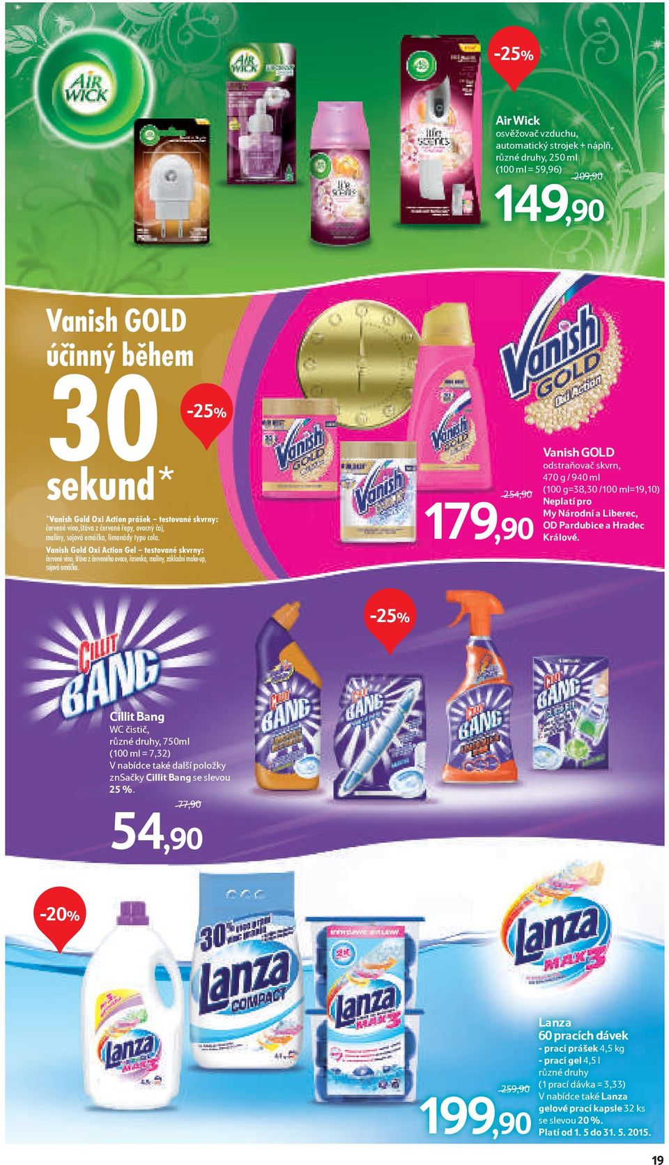 Vanish Gold Oxi Action Gel testované skvrny: červené víno, šťáva z červeného ovoce, řasenka, maliny, základní make-up, sojová omáčka.