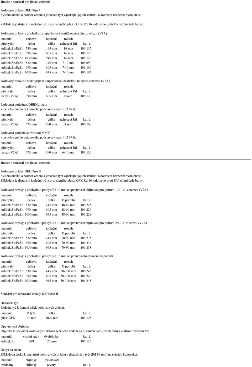 materiál celková izola"ní rozsah p!íchytky délka délka uchycení Rd kat. ".