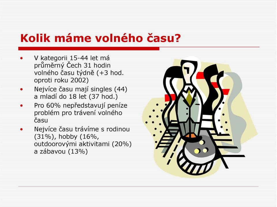 oproti roku 2002) Nejvíce času mají singles (44) a mladí do 18 let (37 hod.