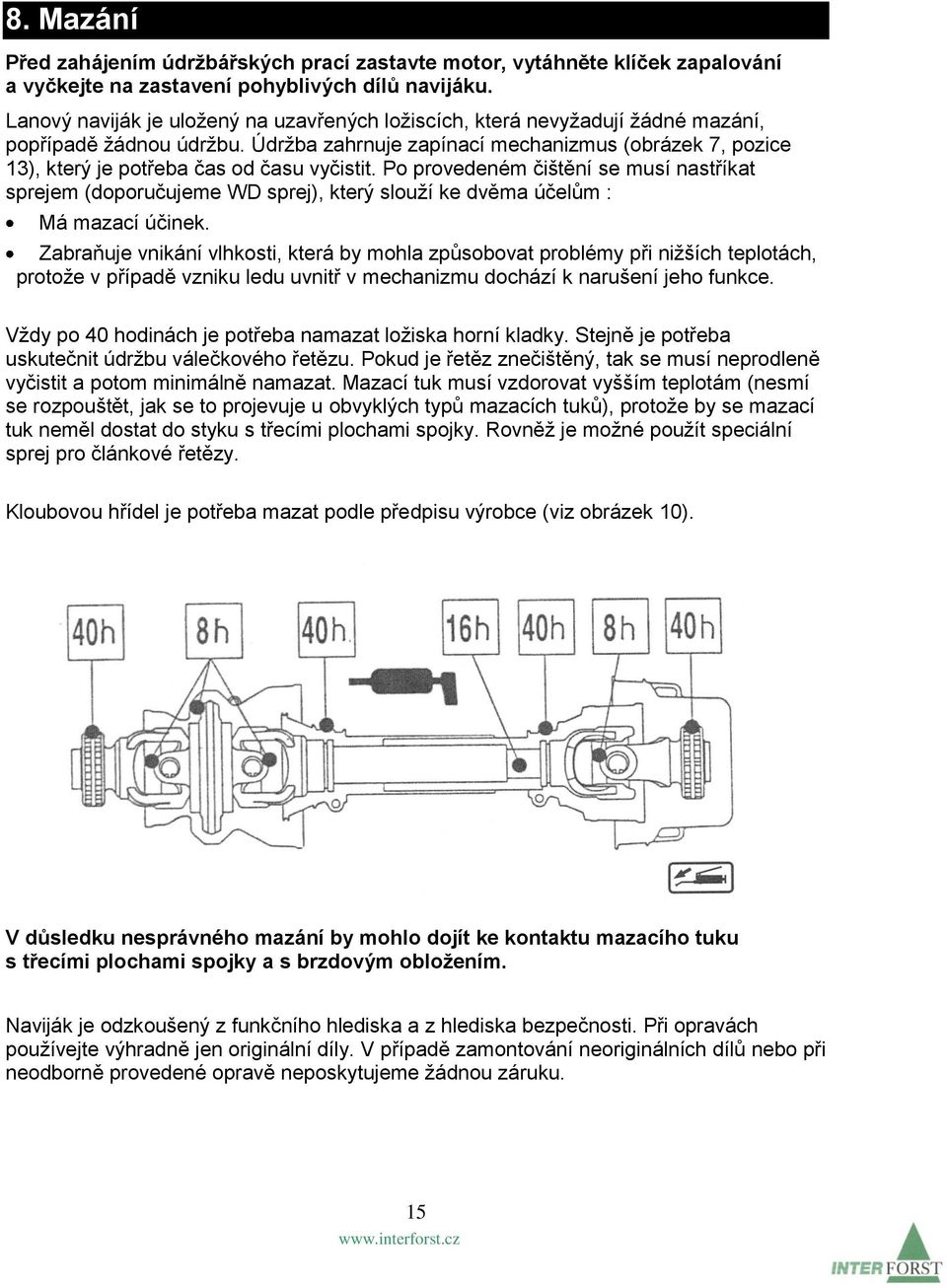 Údržba zahrnuje zapínací mechanizmus (obrázek 7, pozice 13), který je potřeba čas od času vyčistit.