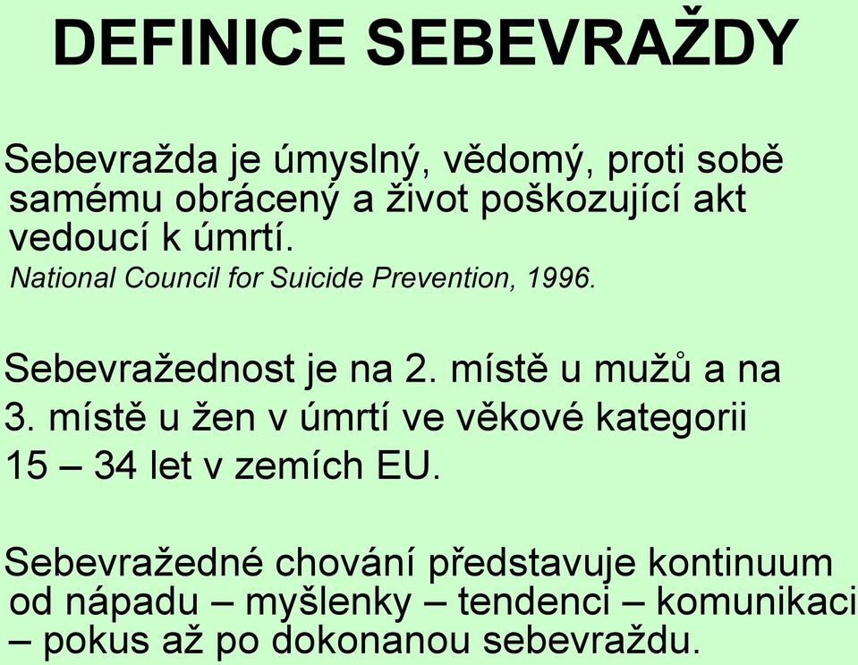 místě u mužů a na 3. místě u žen v úmrtí ve věkové kategorii 15 34 let v zemích EU.