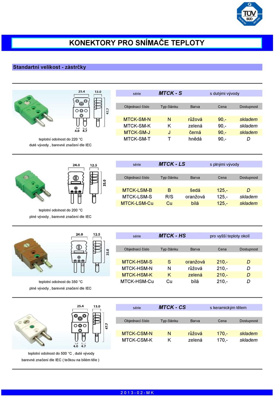 bílá 125,- skladem série MTCK - HS pro vyšší teploty okolí MTCK-HSM-S S oranžová 210,- D MTCK-HSM-N N růžová 210,- D MTCK-HSM-K K zelená 210,- D teplotní odolnost do 350 C MTCK-HSM-Cu Cu