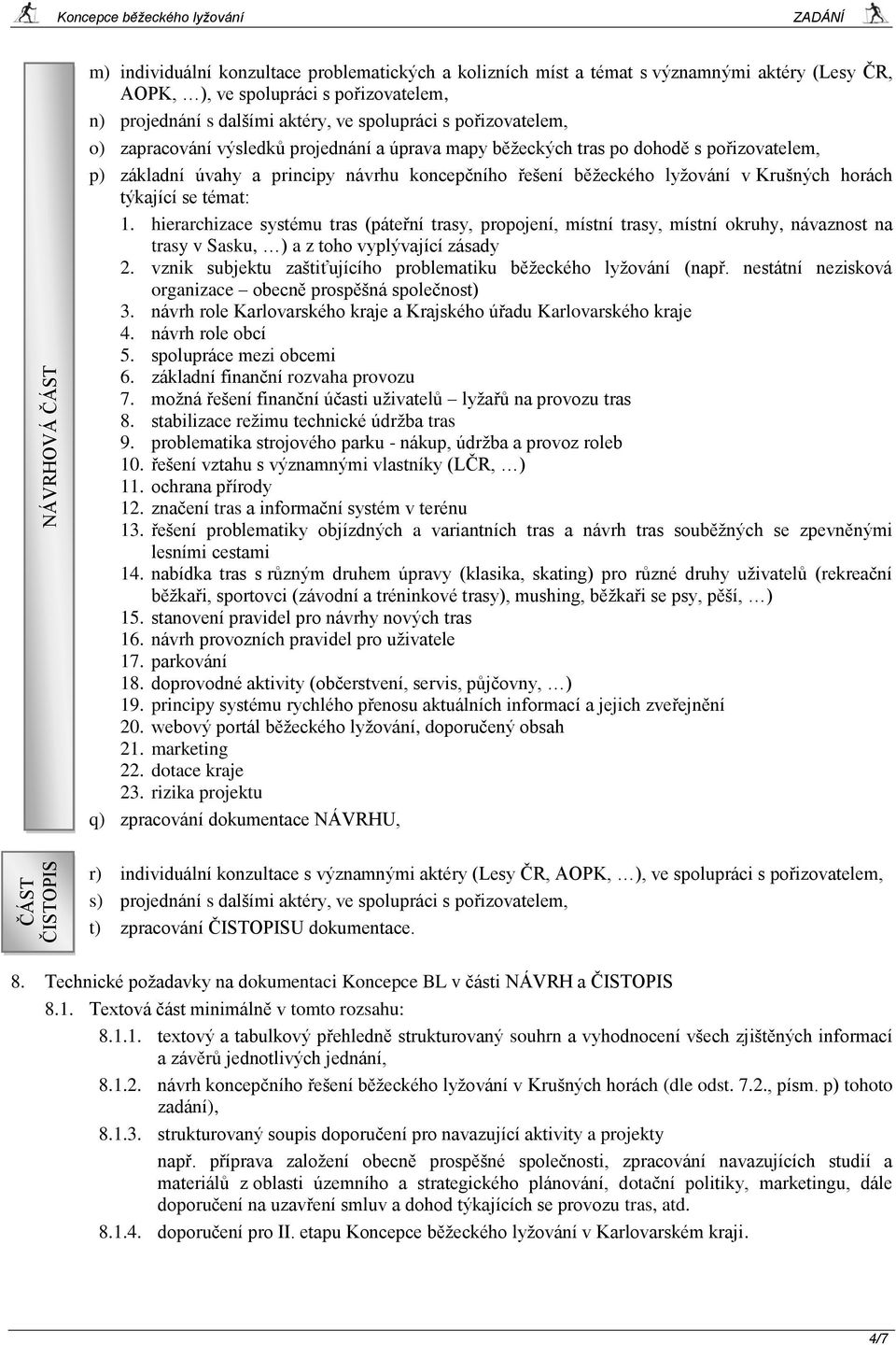 řešení běžeckého lyžování v Krušných horách týkající se témat: 1.