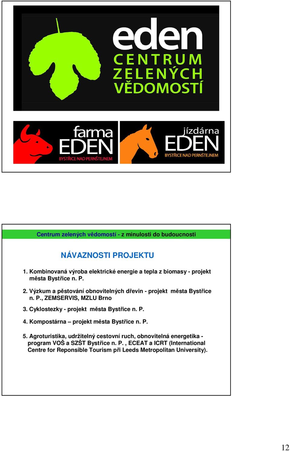 Cyklostezky - projekt města Bystřice n. P. 4. Kompostárna projekt města Bystřice n. P. 5.