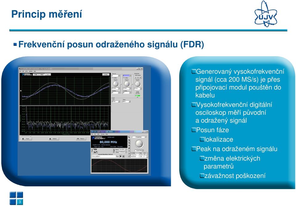 kabelu Vysokofrekvenční digitální osciloskop měří původní a odražený signál