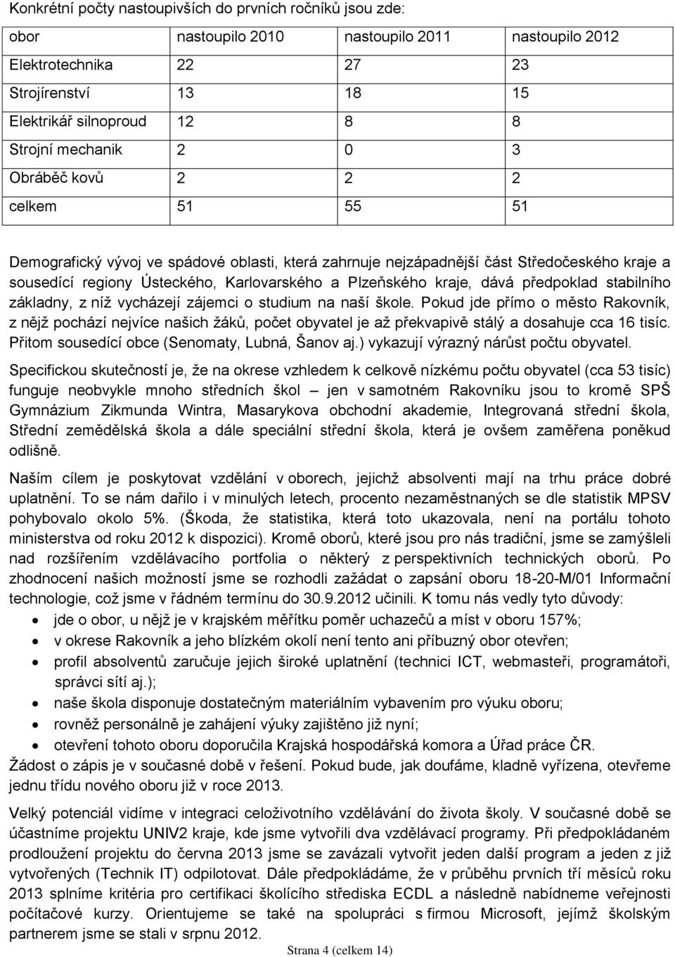 Plzeňského kraje, dává předpoklad stabilního základny, z níž vycházejí zájemci o studium na naší škole.