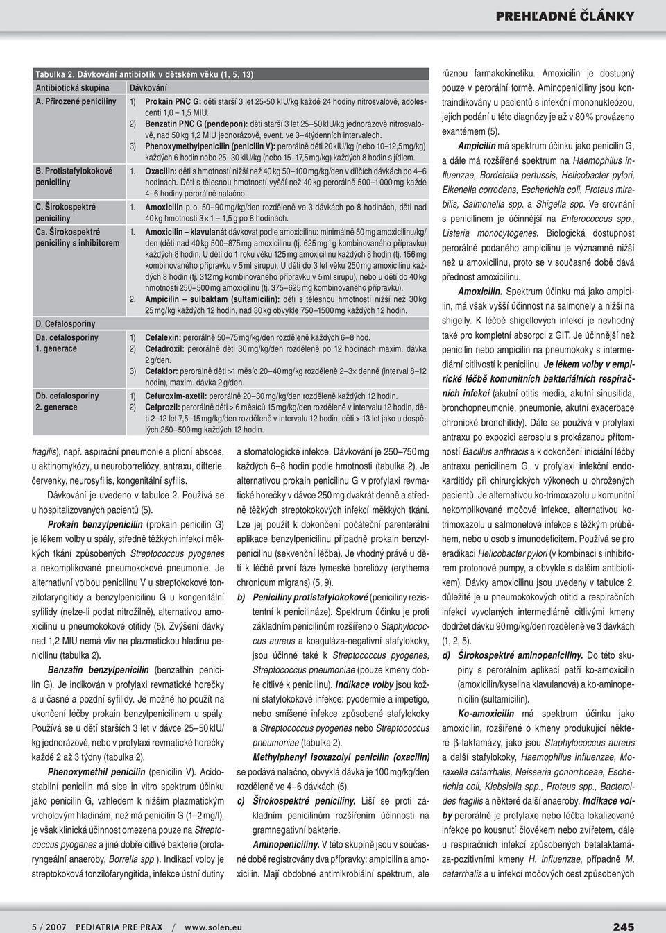 2) Benzatin PNC G (pendepon): děti starší 3 let 25 50 kiu/kg jednorázově nitrosvalově, nad 50 kg 1,2 MIU jednorázově, event. ve 3 4týdenních intervalech.