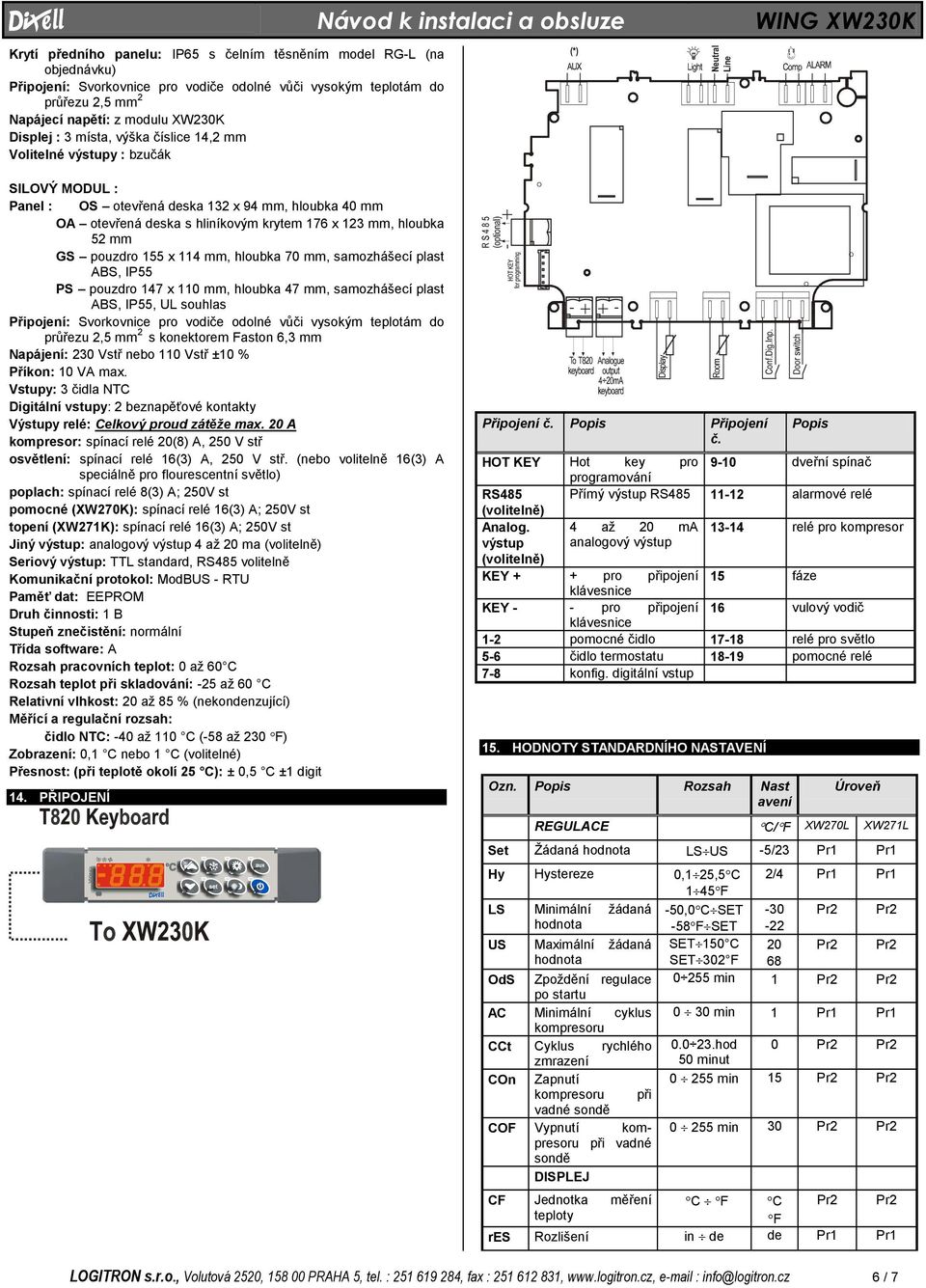 hloubka 70 mm, samozhášecí plast ABS, IP55 PS pouzdro 47 x 0 mm, hloubka 47 mm, samozhášecí plast ABS, IP55, UL souhlas Připojení: Svorkovnice pro vodiče odolné vůči vysokým teplotám do průřezu,5 mm