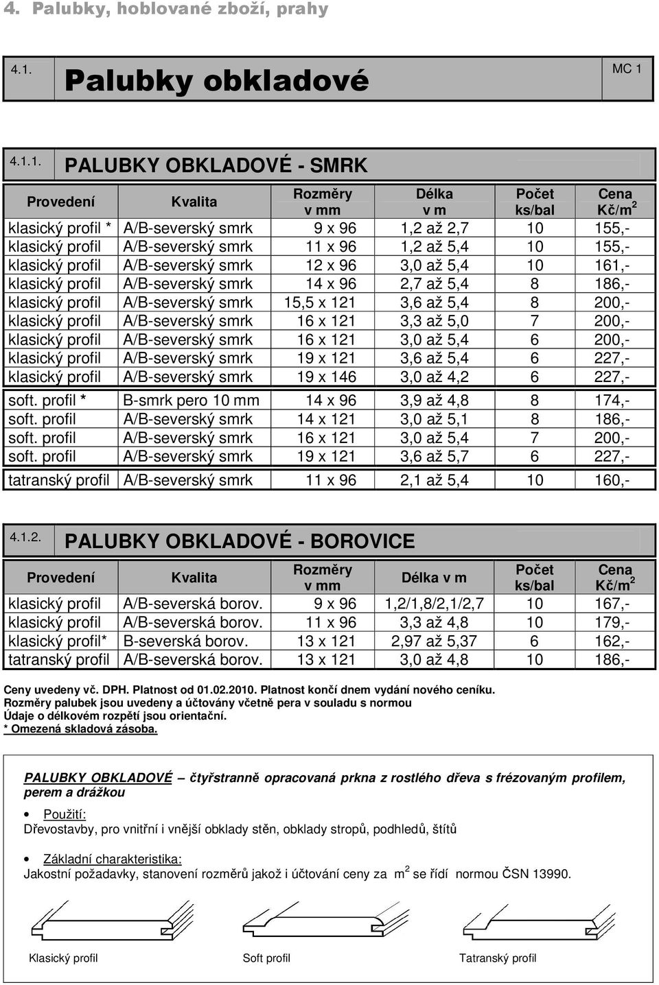 200,- klasický profil A/B-severský smrk 16 x 121 3,3 až 5,0 7 200,- klasický profil A/B-severský smrk 16 x 121 3,0 až 5,4 6 200,- klasický profil A/B-severský smrk 19 x 121 3,6 až 5,4 6 227,-