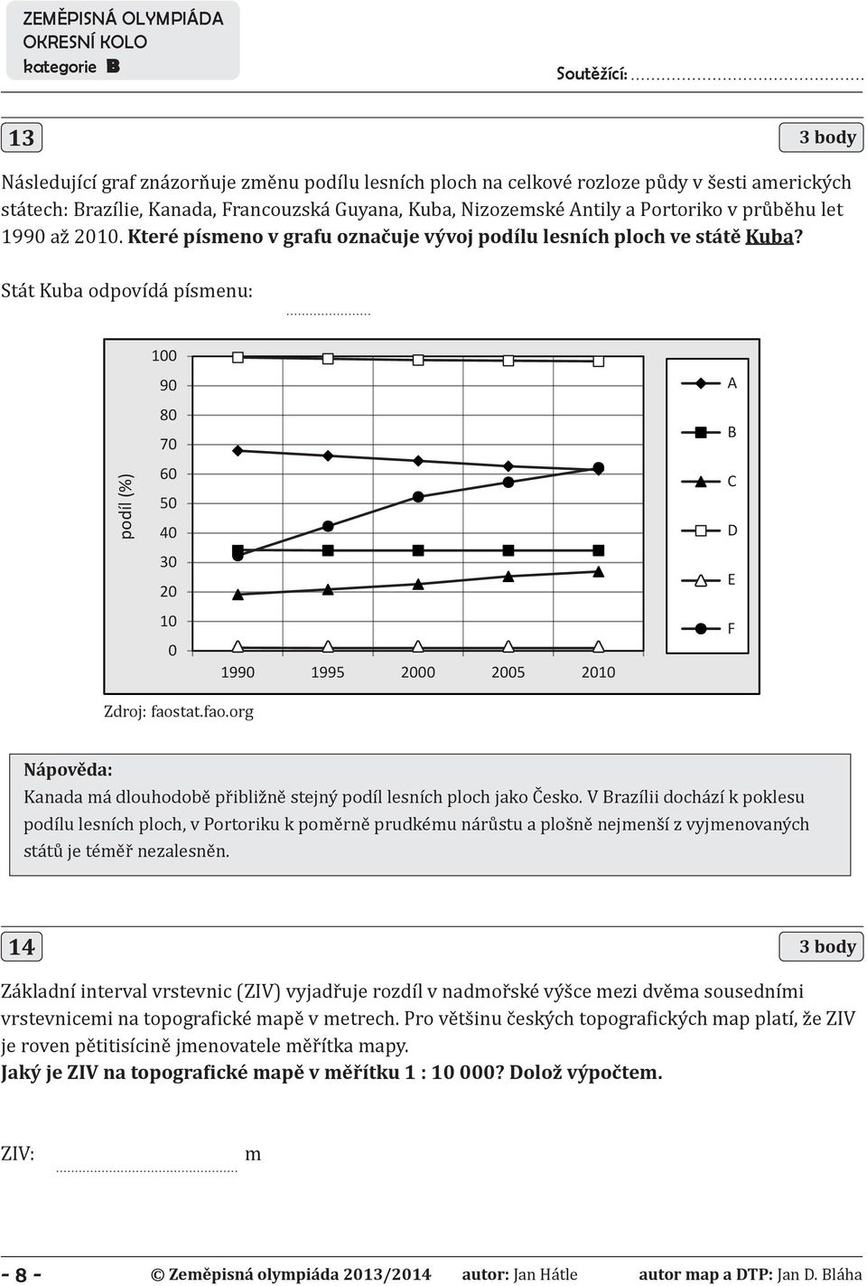 Stát Kuba odpovídá písmenu: podíl (%) 100 90 80 70 60 50 40 30 20 A B C D E 10 0 1990 1995 2000 2005 2010 F Zdroj: faos