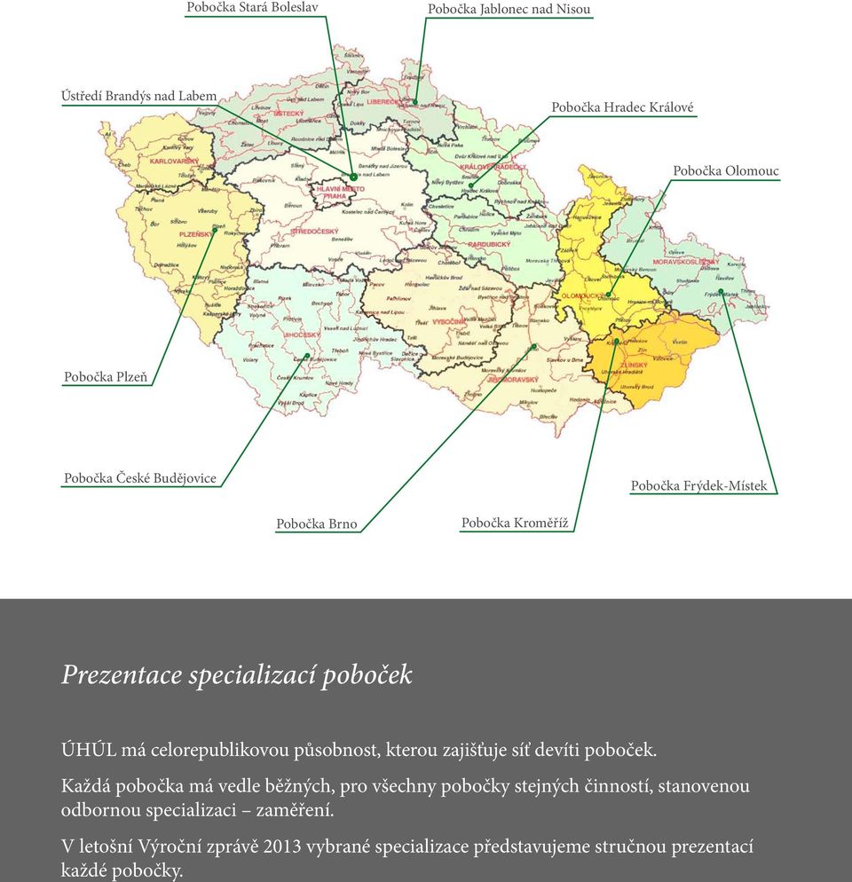 celorepublikovou působnost, kterou zajišťuje síť devíti poboček.