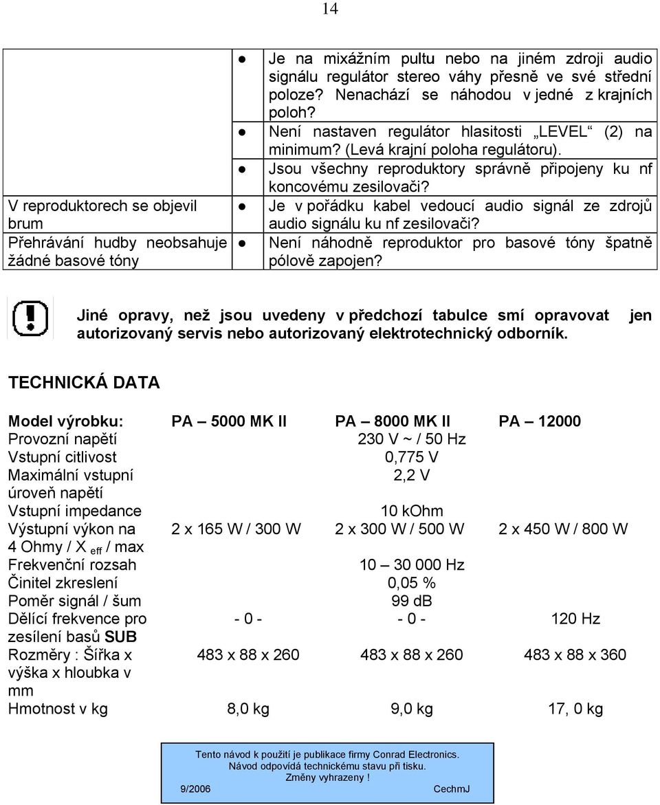 Jsou všechny reproduktory správně připojeny ku nf koncovému zesilovači? Je v pořádku kabel vedoucí audio signál ze zdrojů audio signálu ku nf zesilovači?