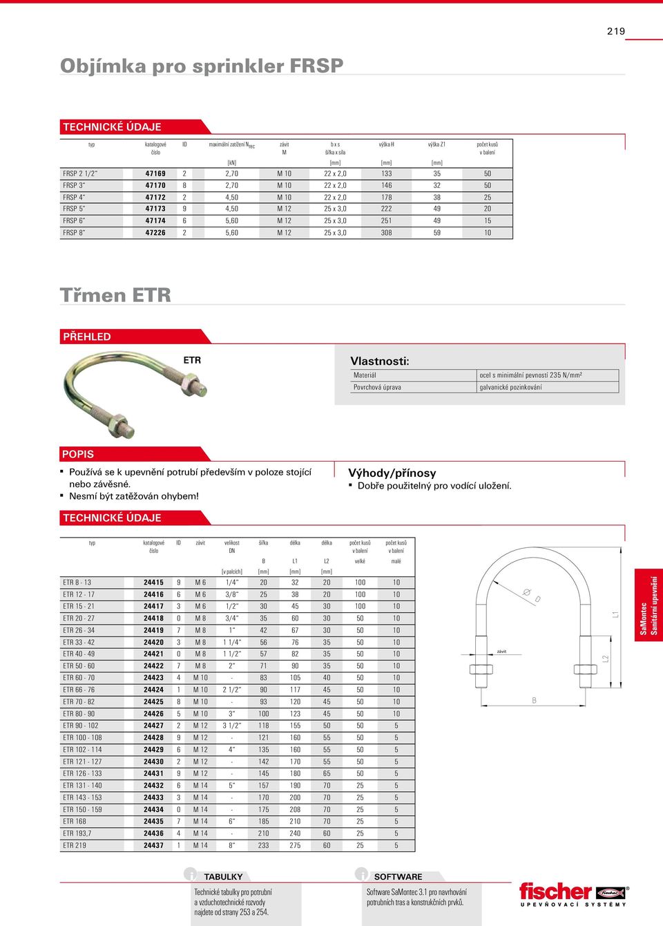 308 59 10 Třmen ETR přehled ETR Povrchová úprava ocel s minimální pevností 235 N/mm² galvanické pozinkování Používá se k upevnění potrubí především v poloze stojící nebo závěsné.