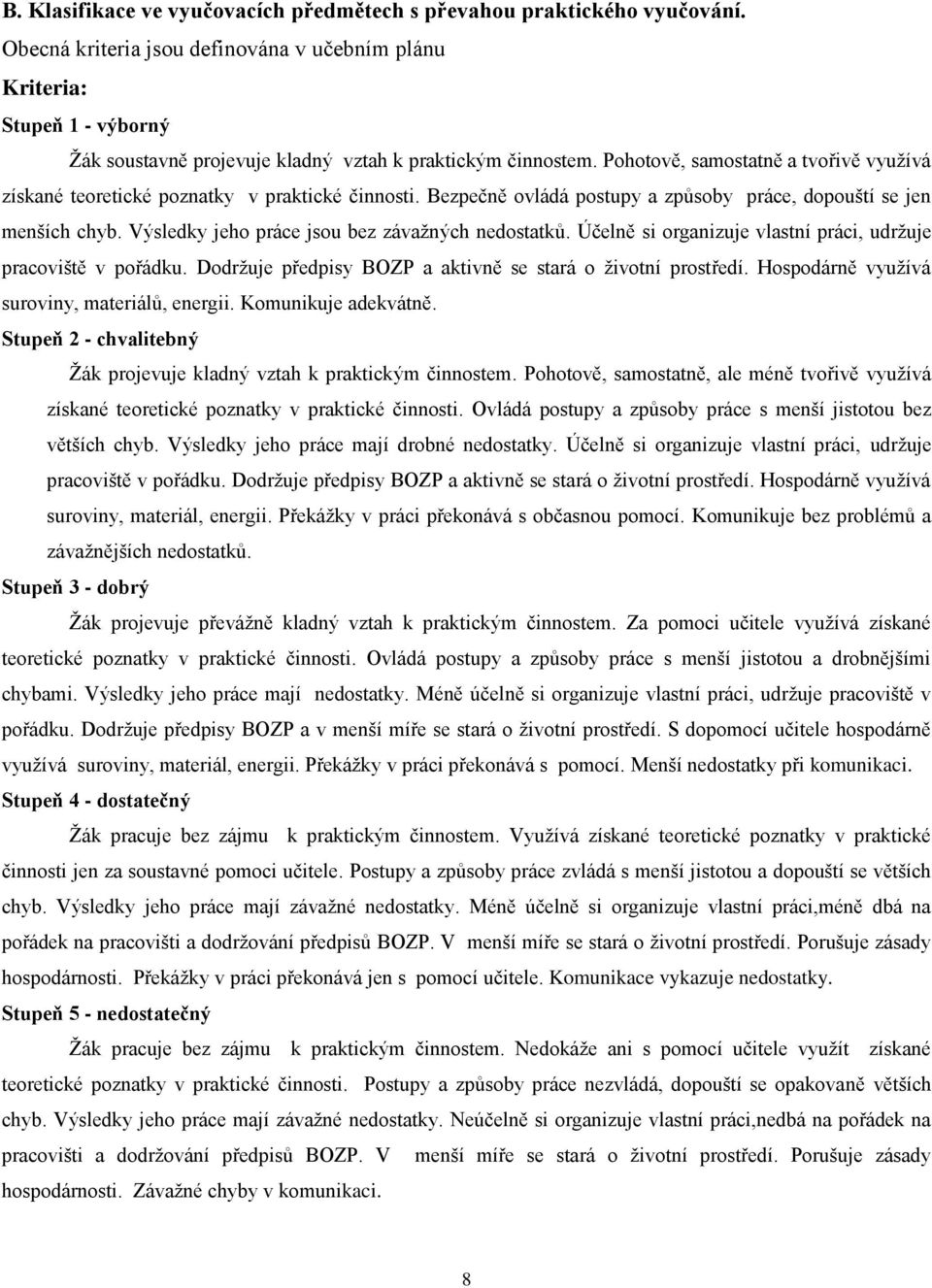 Pohotově, samostatně a tvořivě využívá získané teoretické poznatky v praktické činnosti. Bezpečně ovládá postupy a způsoby práce, dopouští se jen menších chyb.