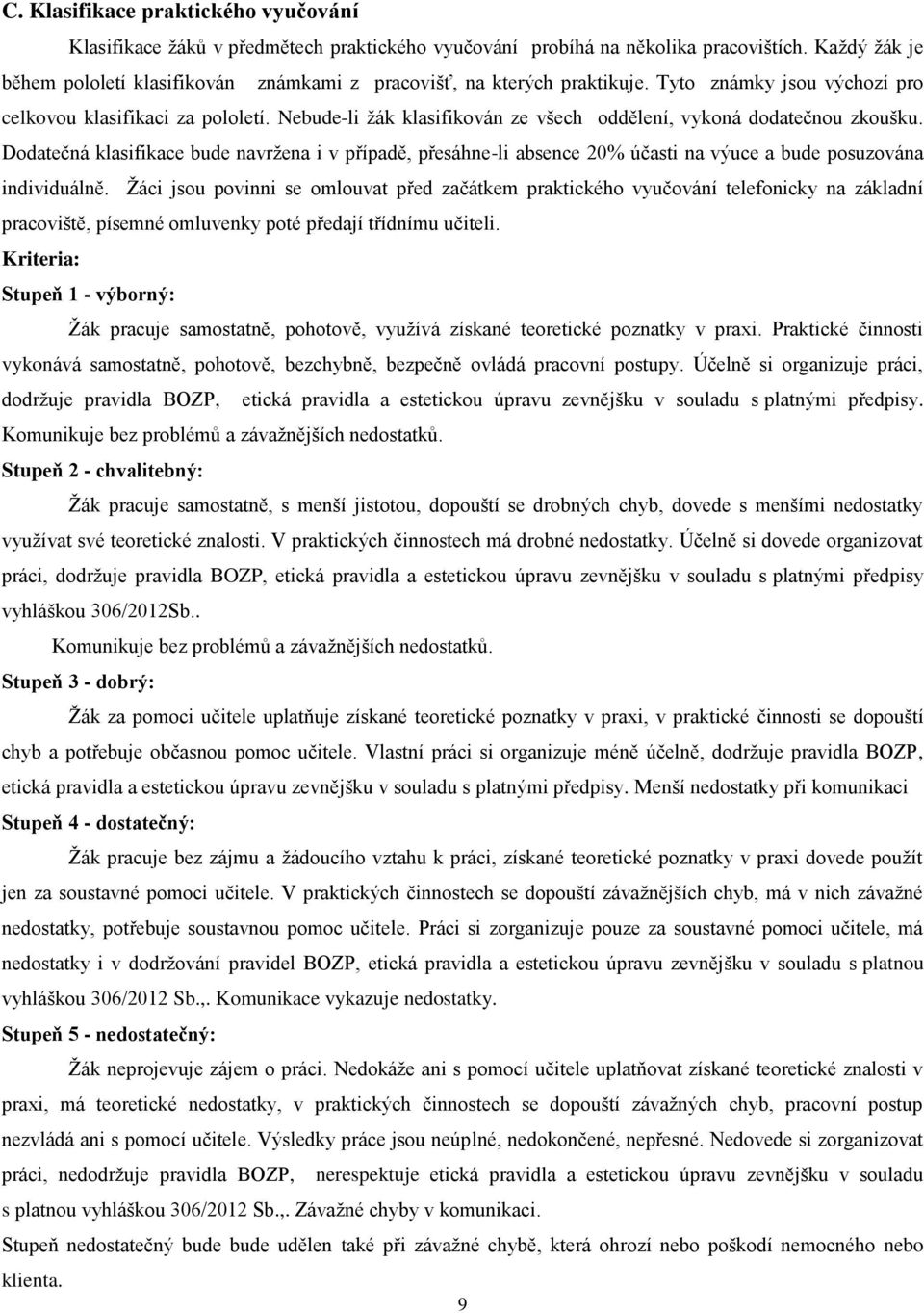 Nebude-li žák klasifikován ze všech oddělení, vykoná dodatečnou zkoušku. Dodatečná klasifikace bude navržena i v případě, přesáhne-li absence 20% účasti na výuce a bude posuzována individuálně.